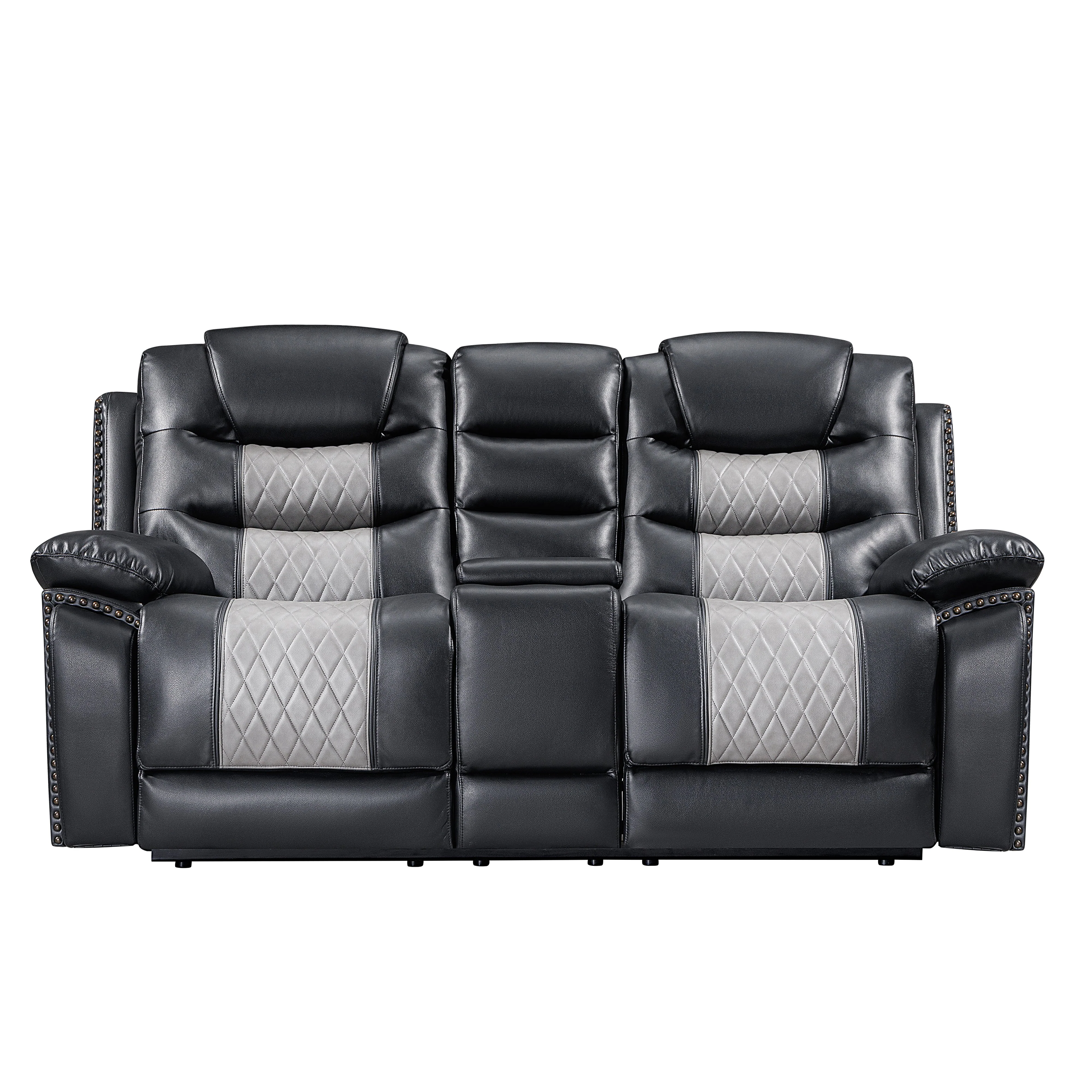 Nikko Console Loveseat W/ Dual Recliners-Black/Gray - Image 2