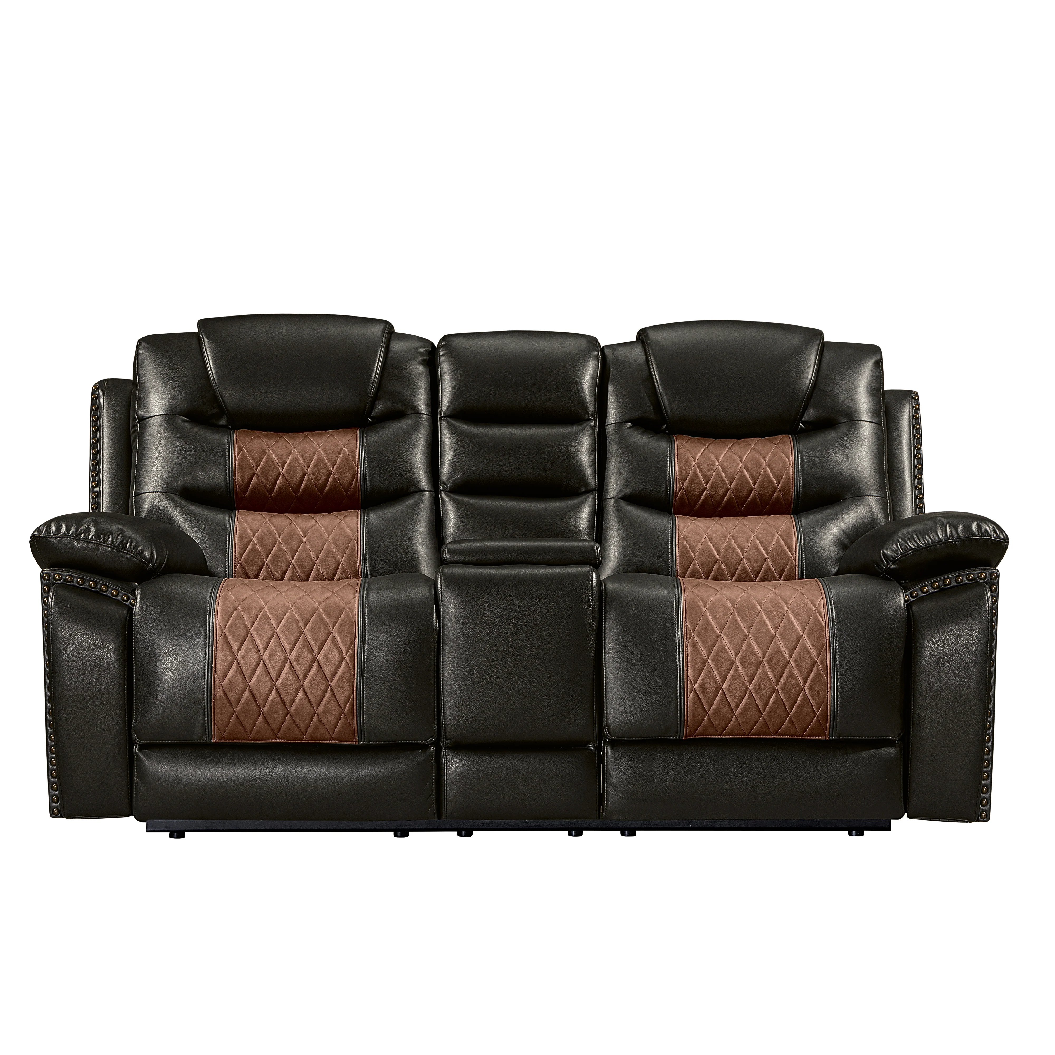 Nikko Console Loveseat W/ Dual Recliners-Brown - Image 2