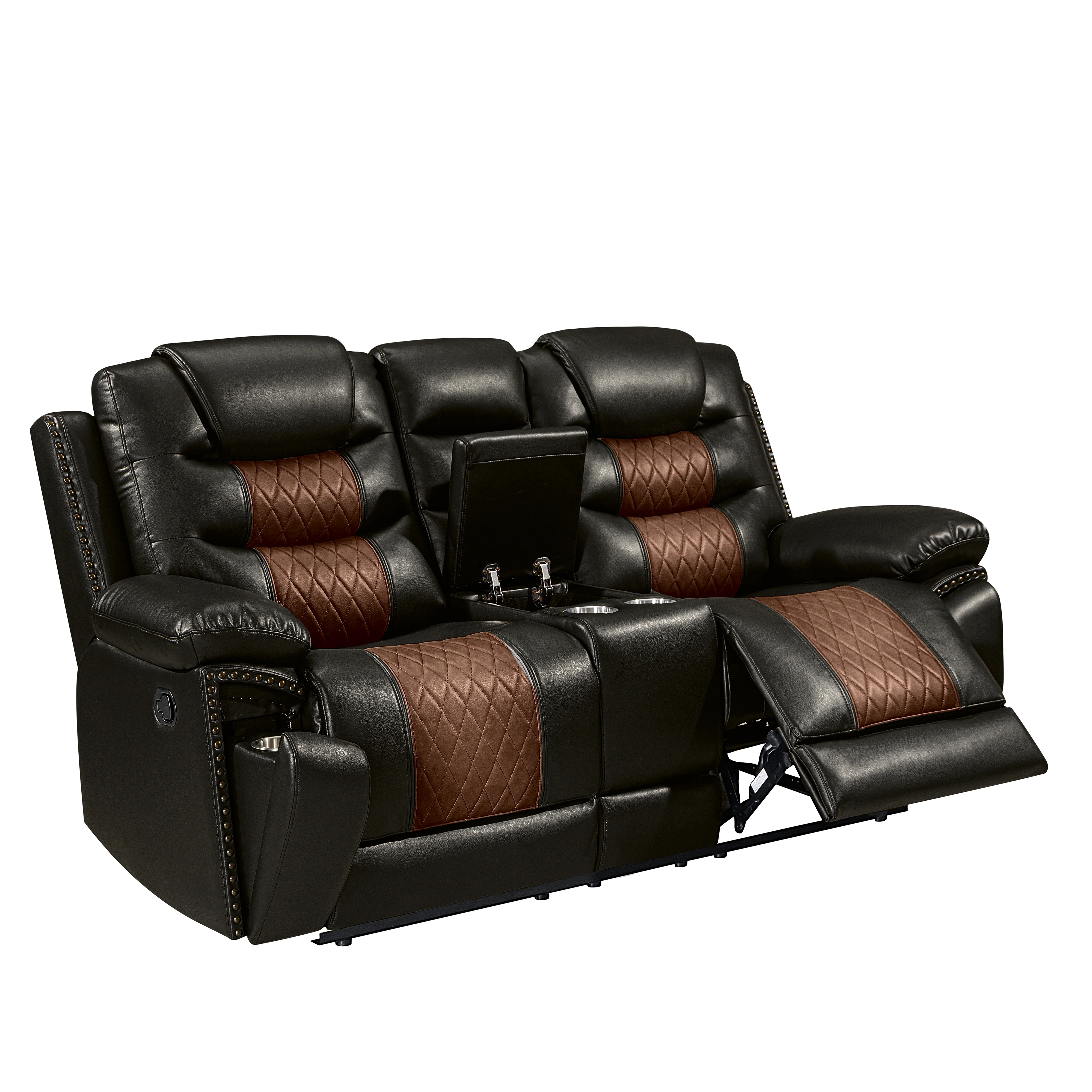 Nikko Console Loveseat W/ Dual Recliners-Brown - Image 3