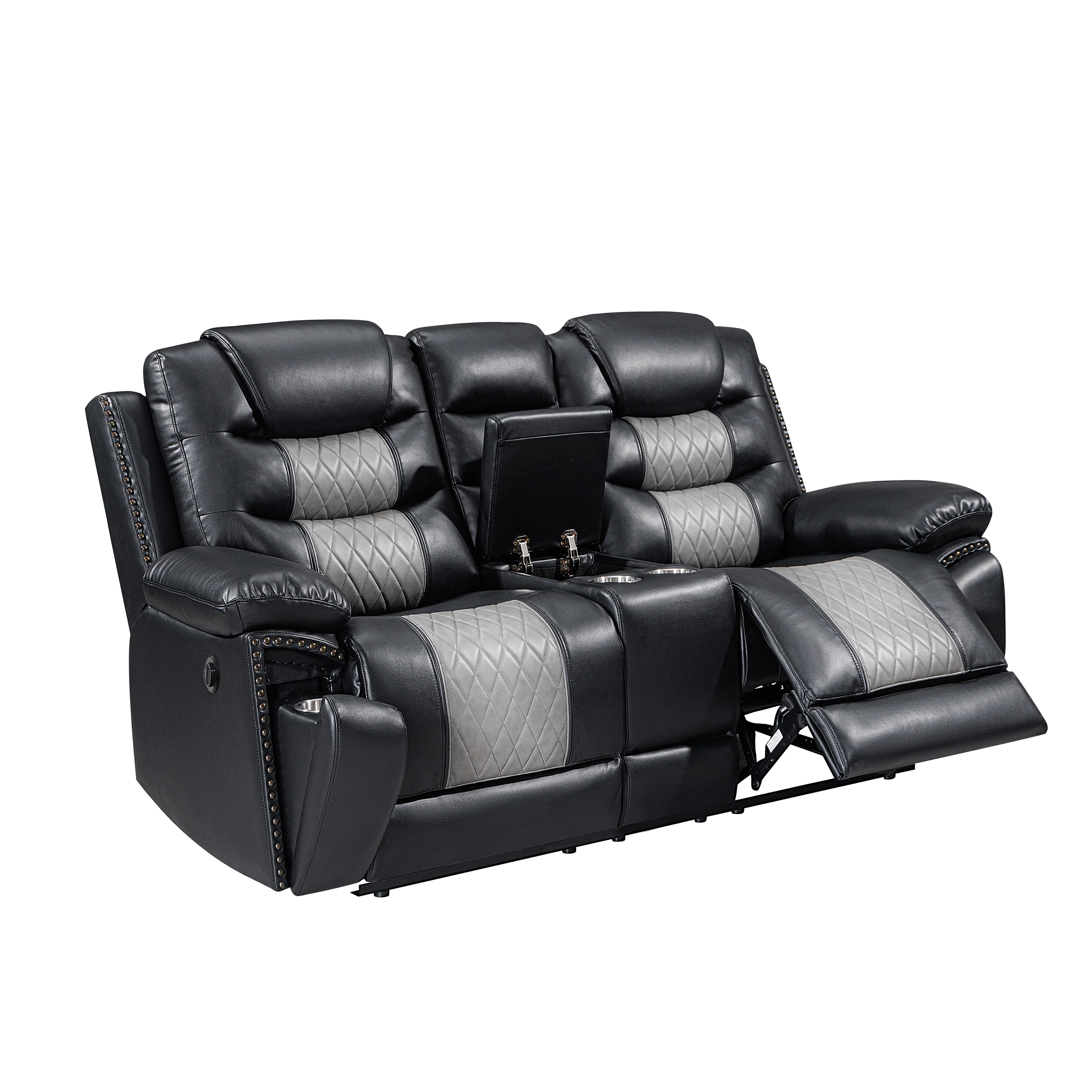 Nikko Console Loveseat W/Pwr Fr-Black/Gray - Image 3