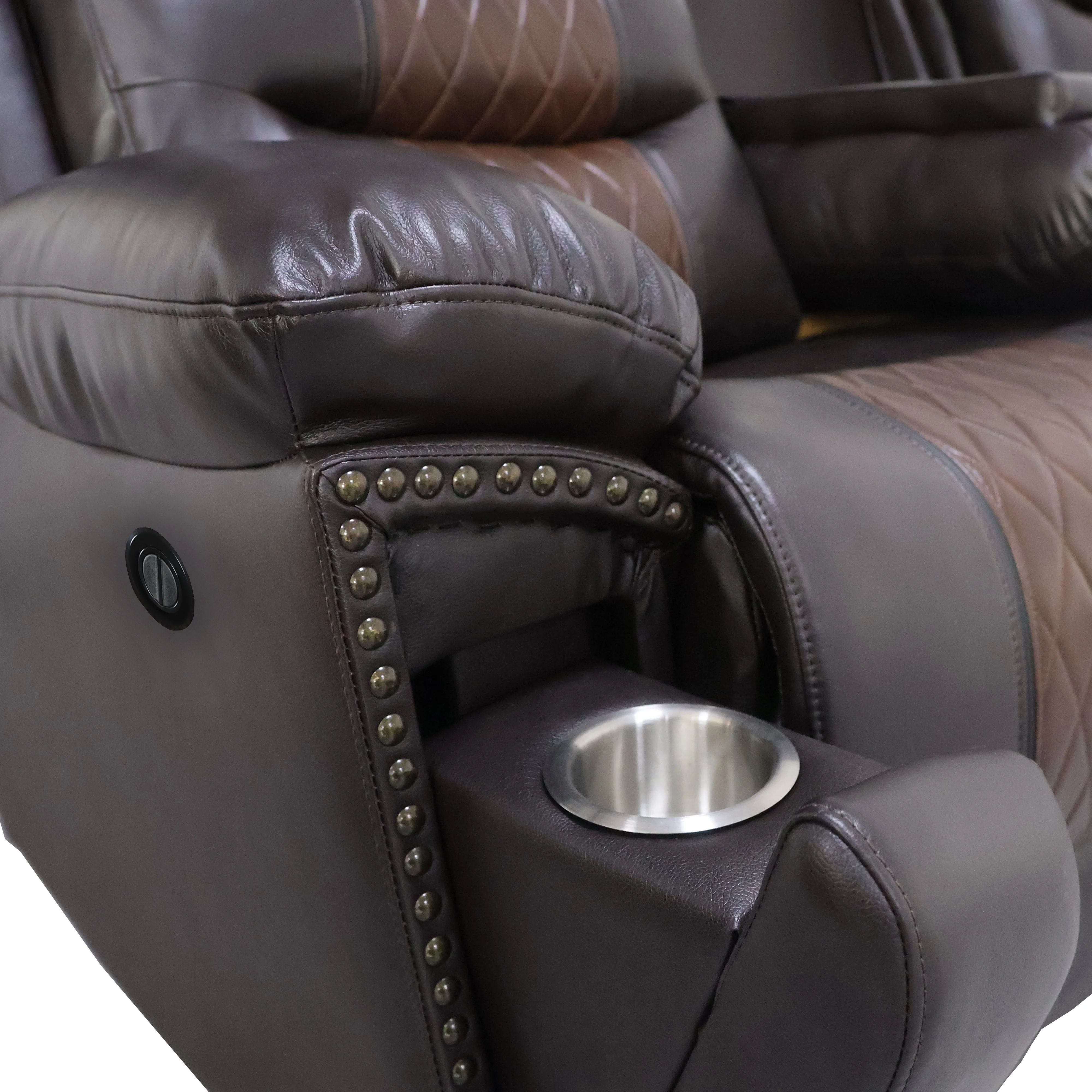 Nikko Console Loveseat W/Pwr Fr-Brown - Image 6