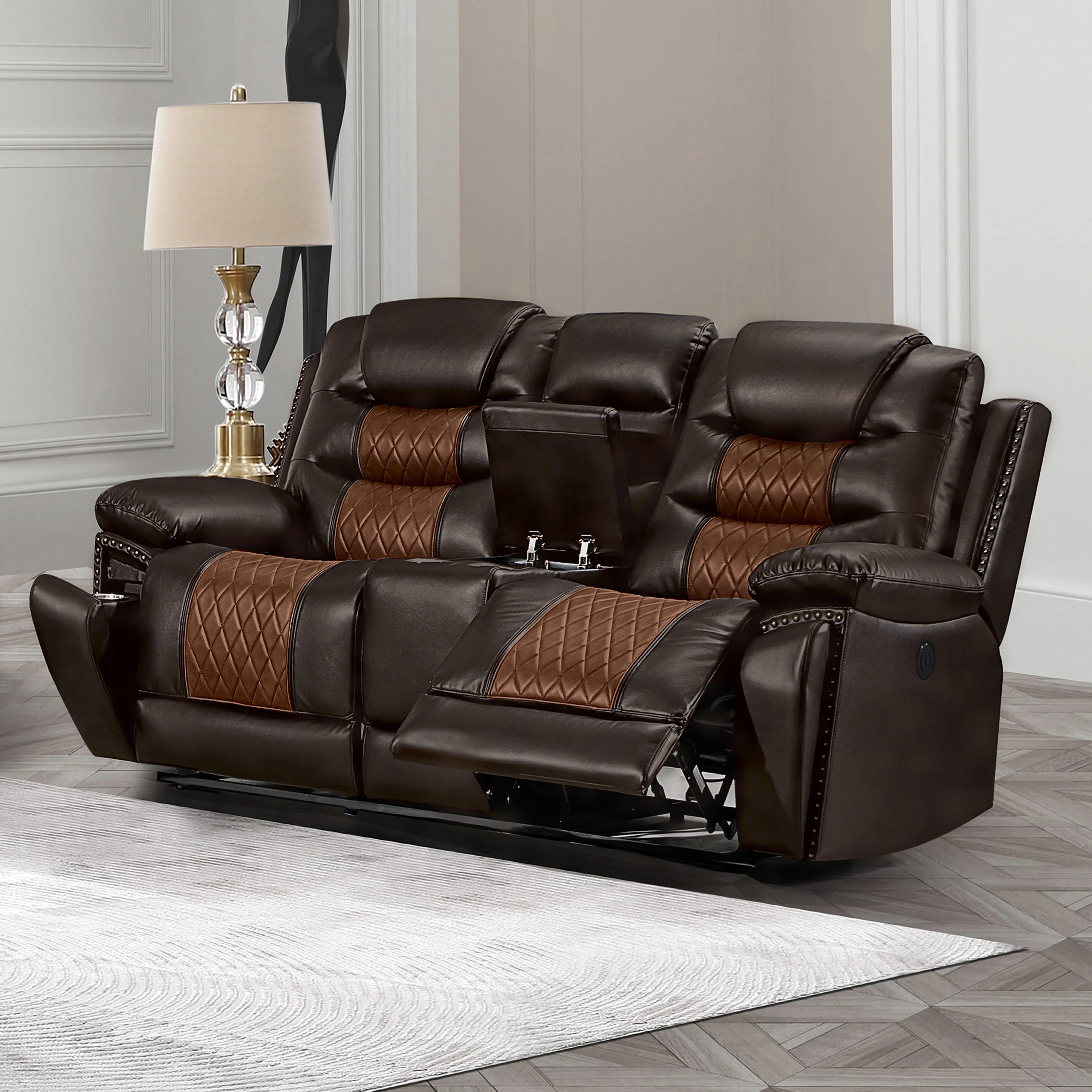 Nikko Console Loveseat W/Pwr Fr-Brown - Image 7