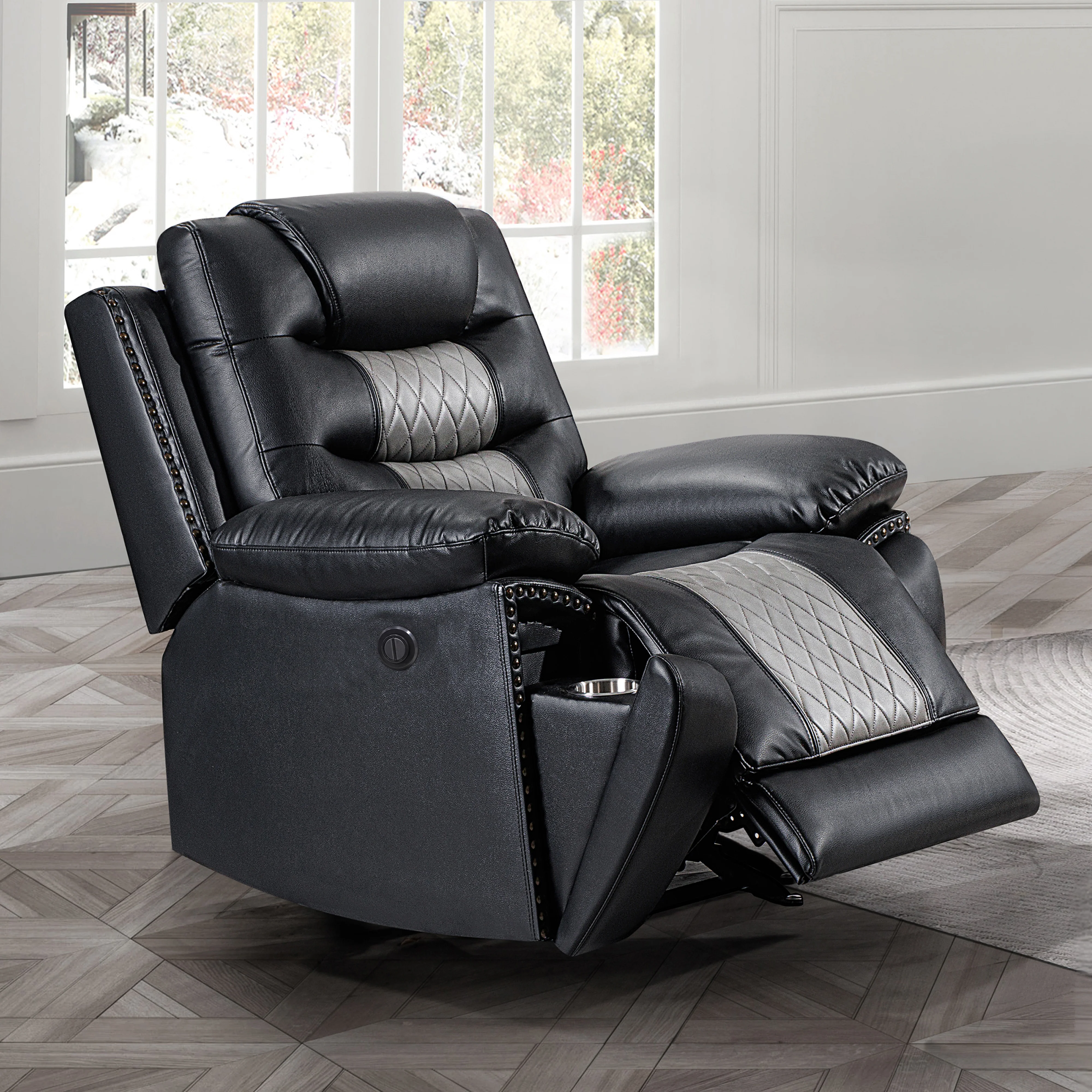Nikko Glider Recliner W/Pwr Fr-Black/Gray - Image 9