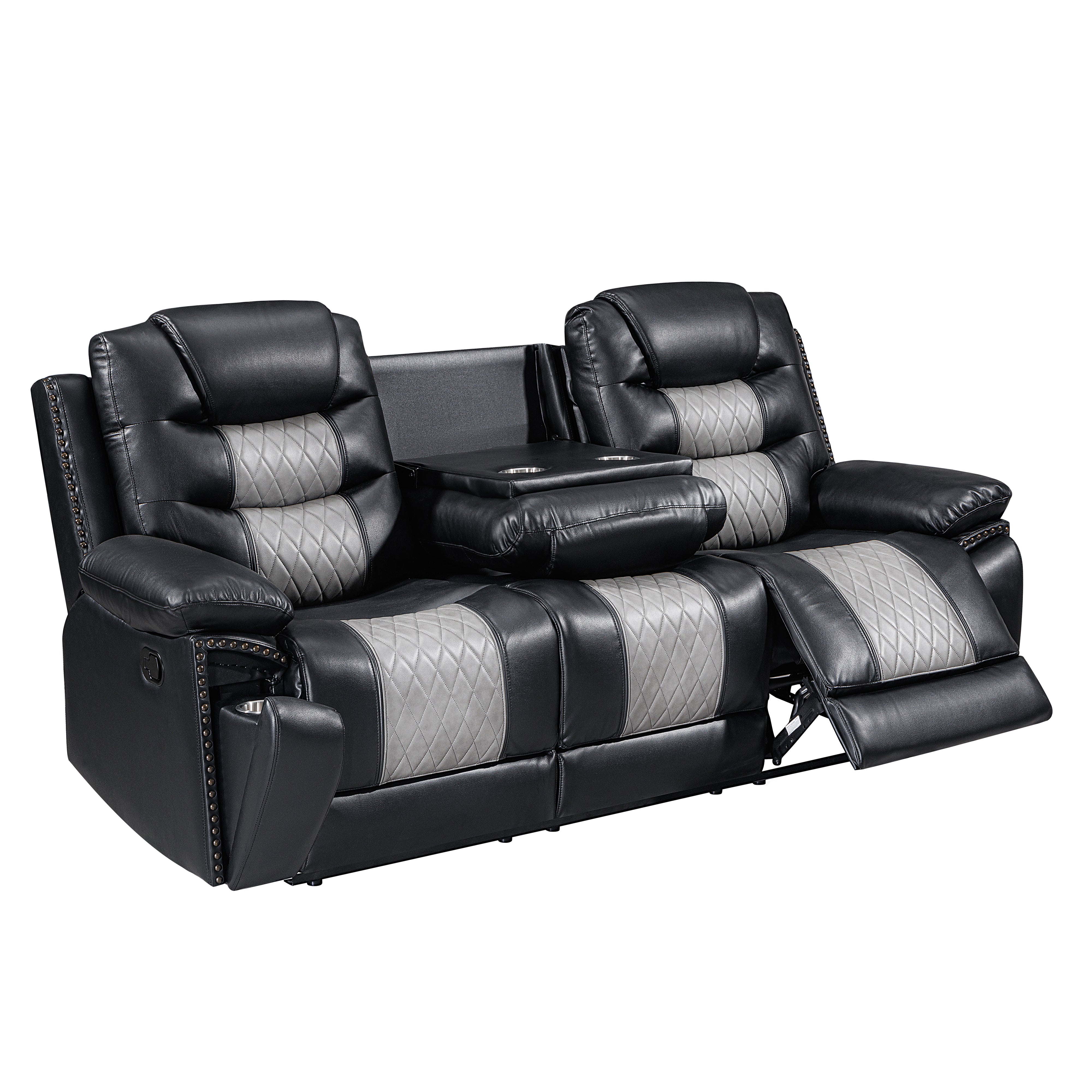 Nikko Sofa W/Dual Recliner-Black/Gray - Image 3
