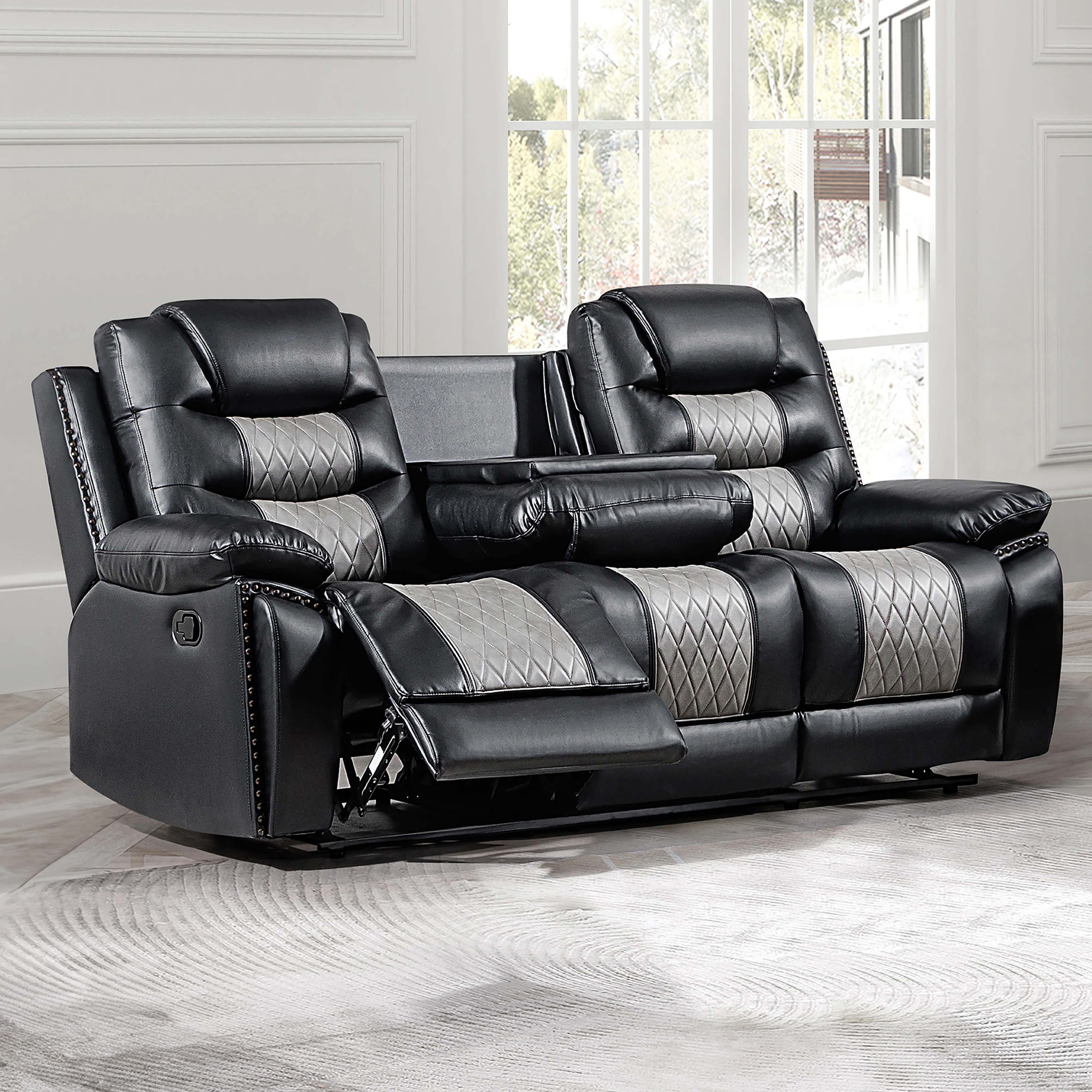 Nikko Sofa W/Dual Recliner-Black/Gray - Image 9