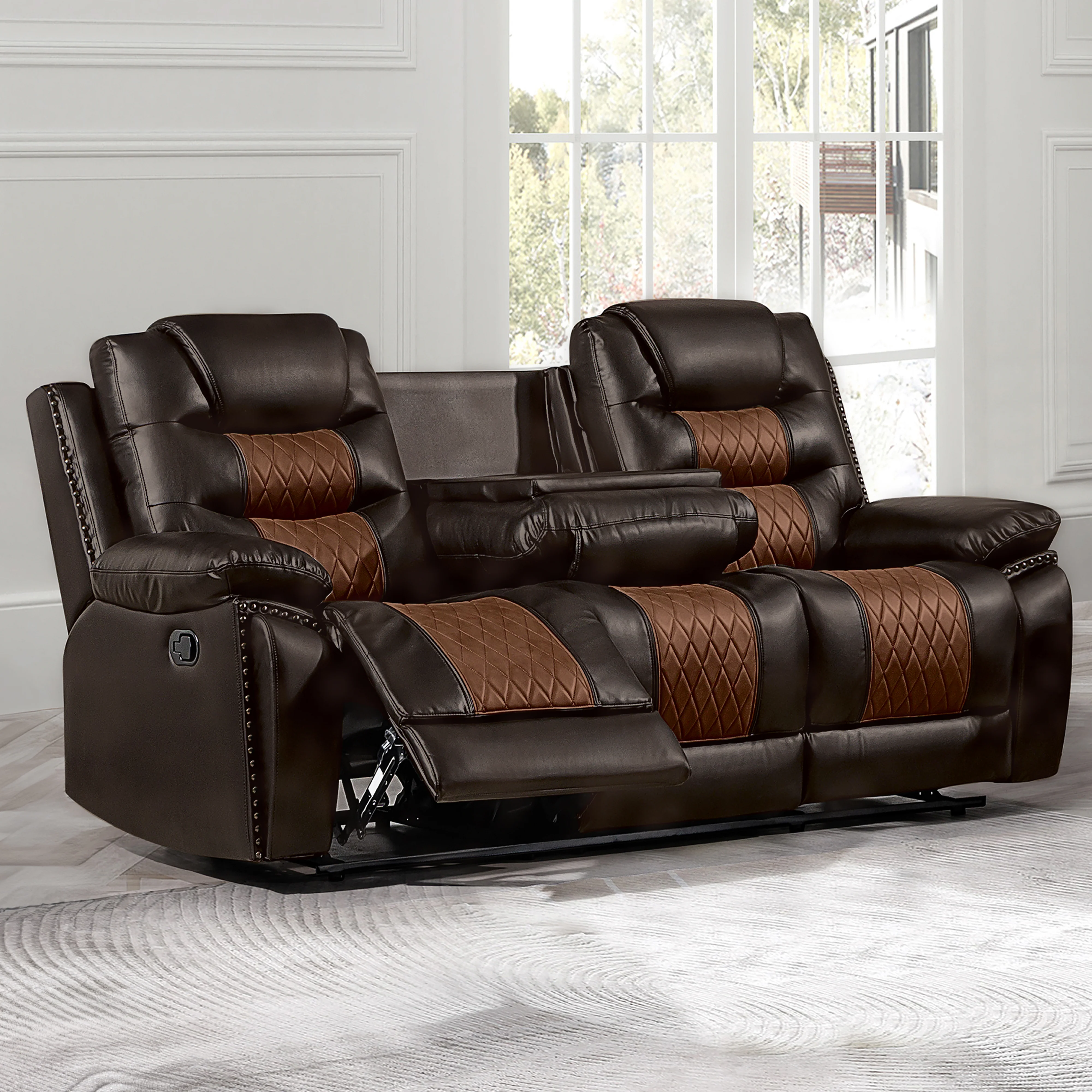 Nikko Sofa W/Dual Recliner-Brown - Image 9