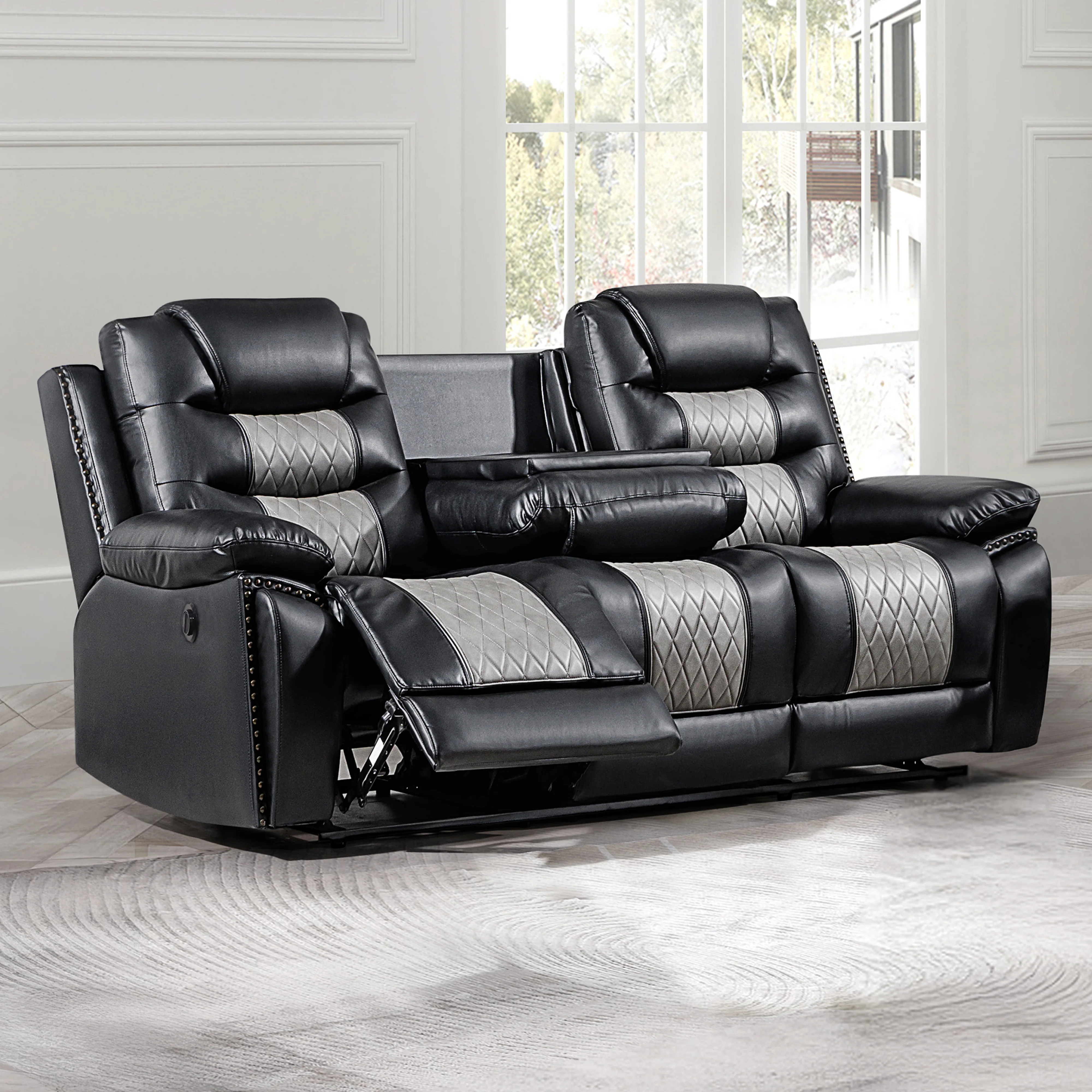 Nikko Sofa W/Pwr Fr-Black/Gray - Image 9