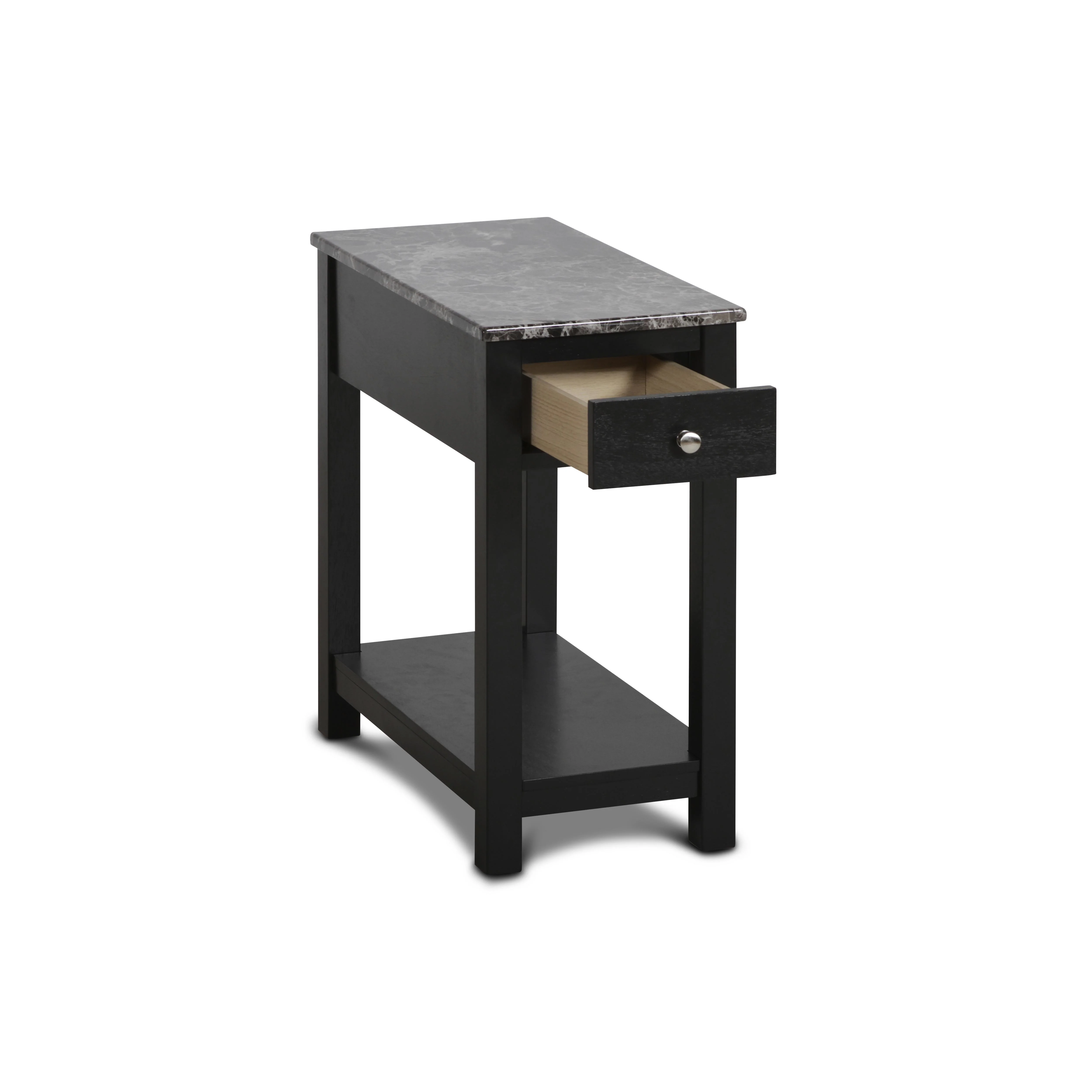 NOAH END TABLE WITH DRAWER-BLACK W/ FAUX MARBLE TOP - Image 2