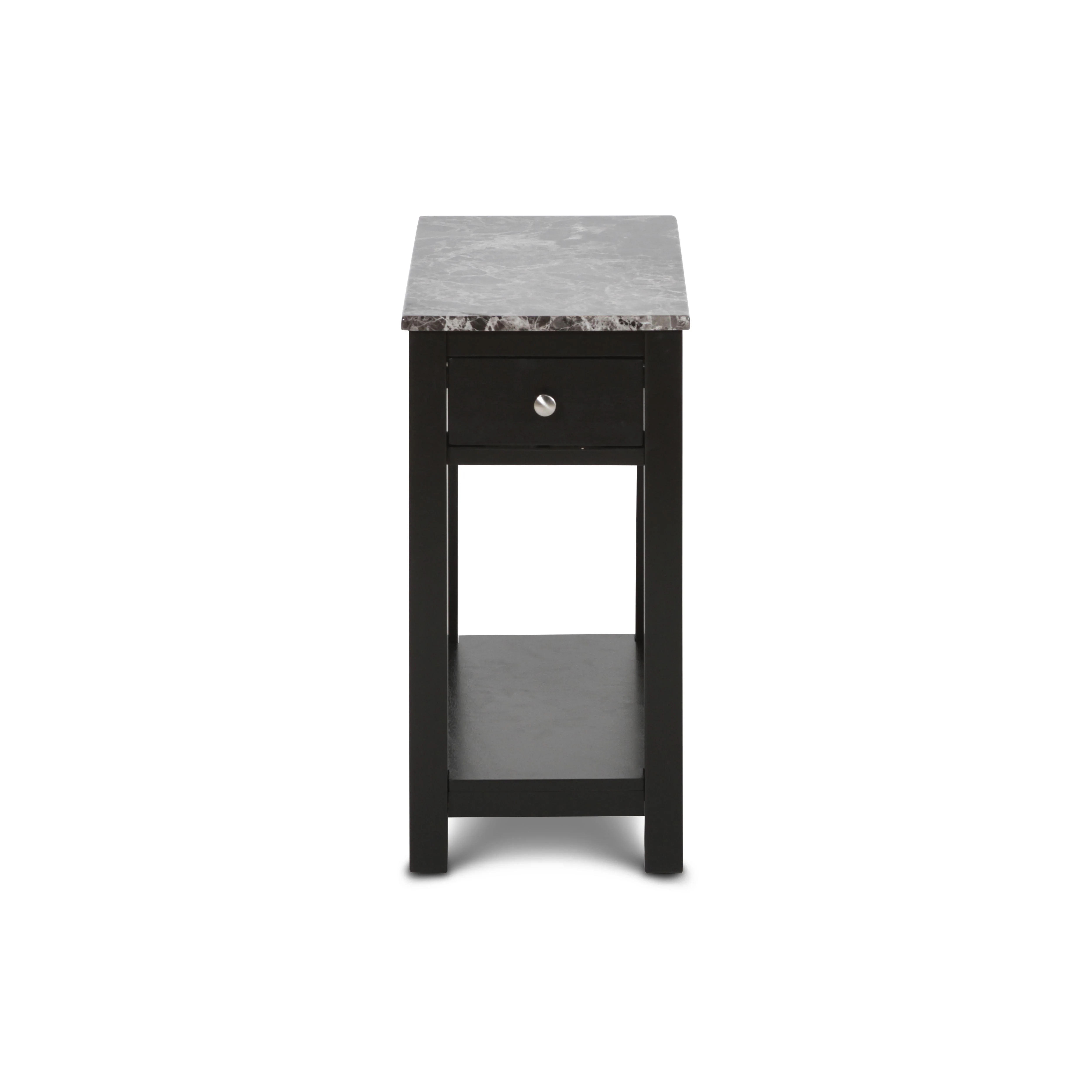NOAH END TABLE WITH DRAWER-BLACK W/ FAUX MARBLE TOP - Image 3