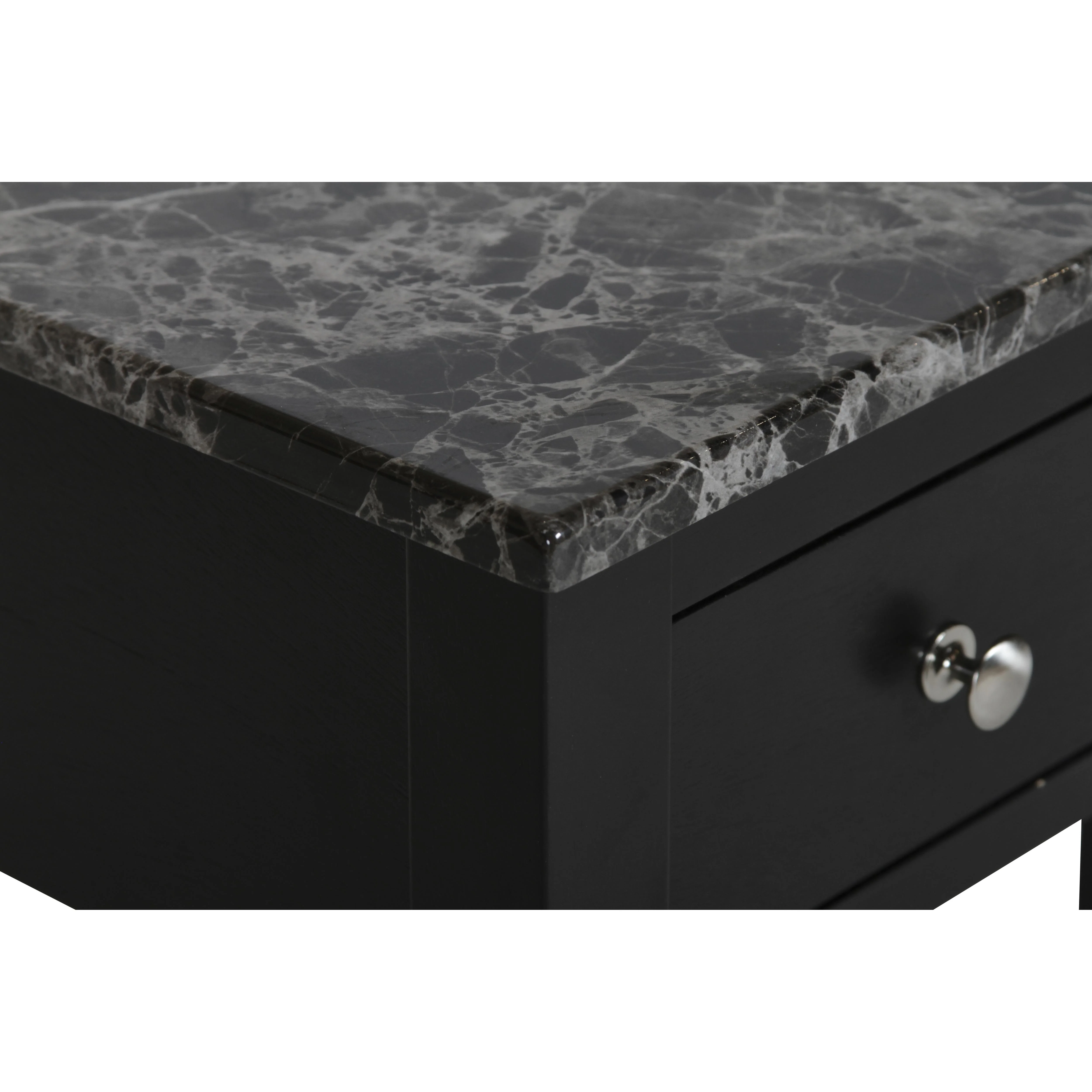 NOAH END TABLE WITH DRAWER-BLACK W/ FAUX MARBLE TOP - Image 4