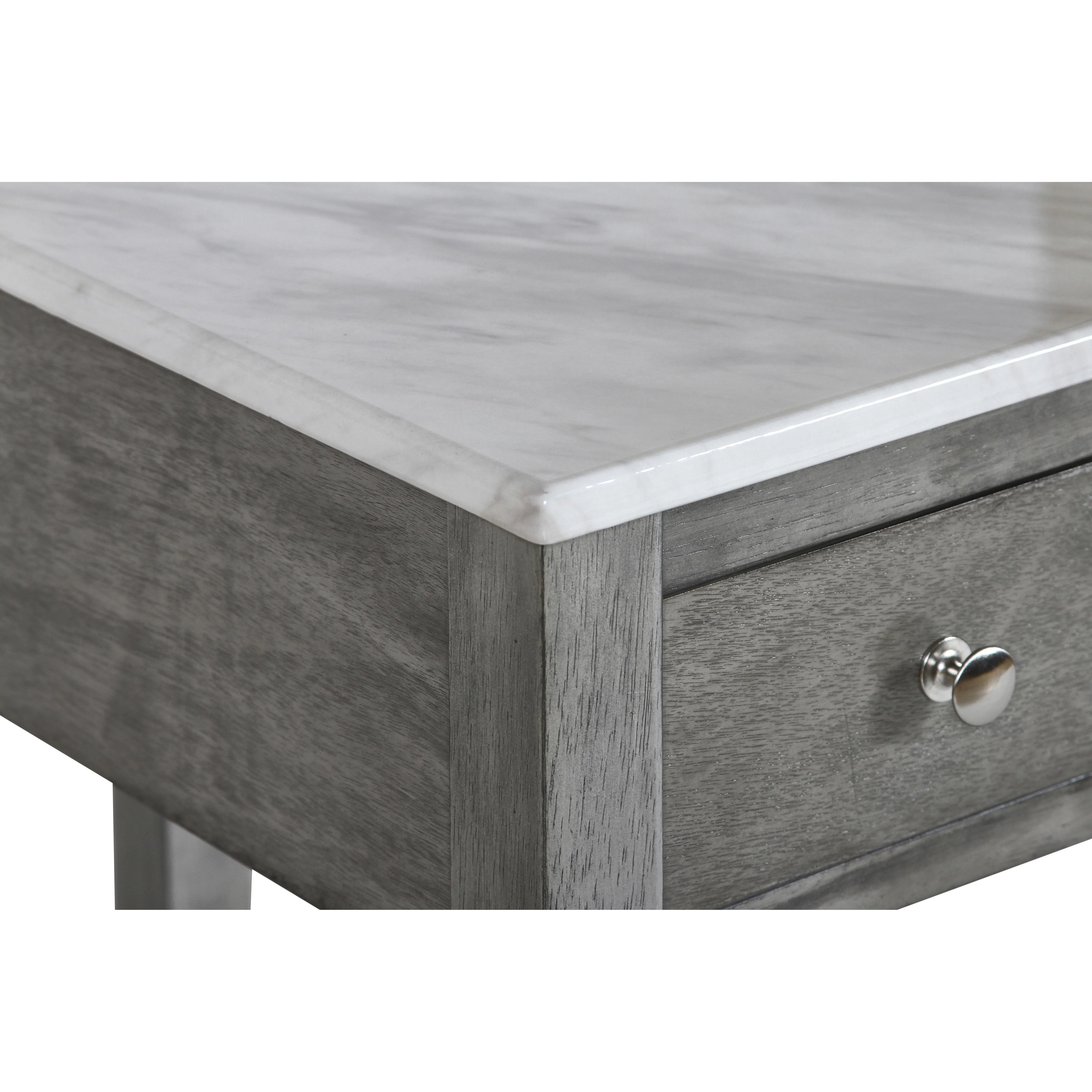 NOAH END TABLE WITH DRAWER-GRAY W/FAUX MARBLE TOP - Image 4