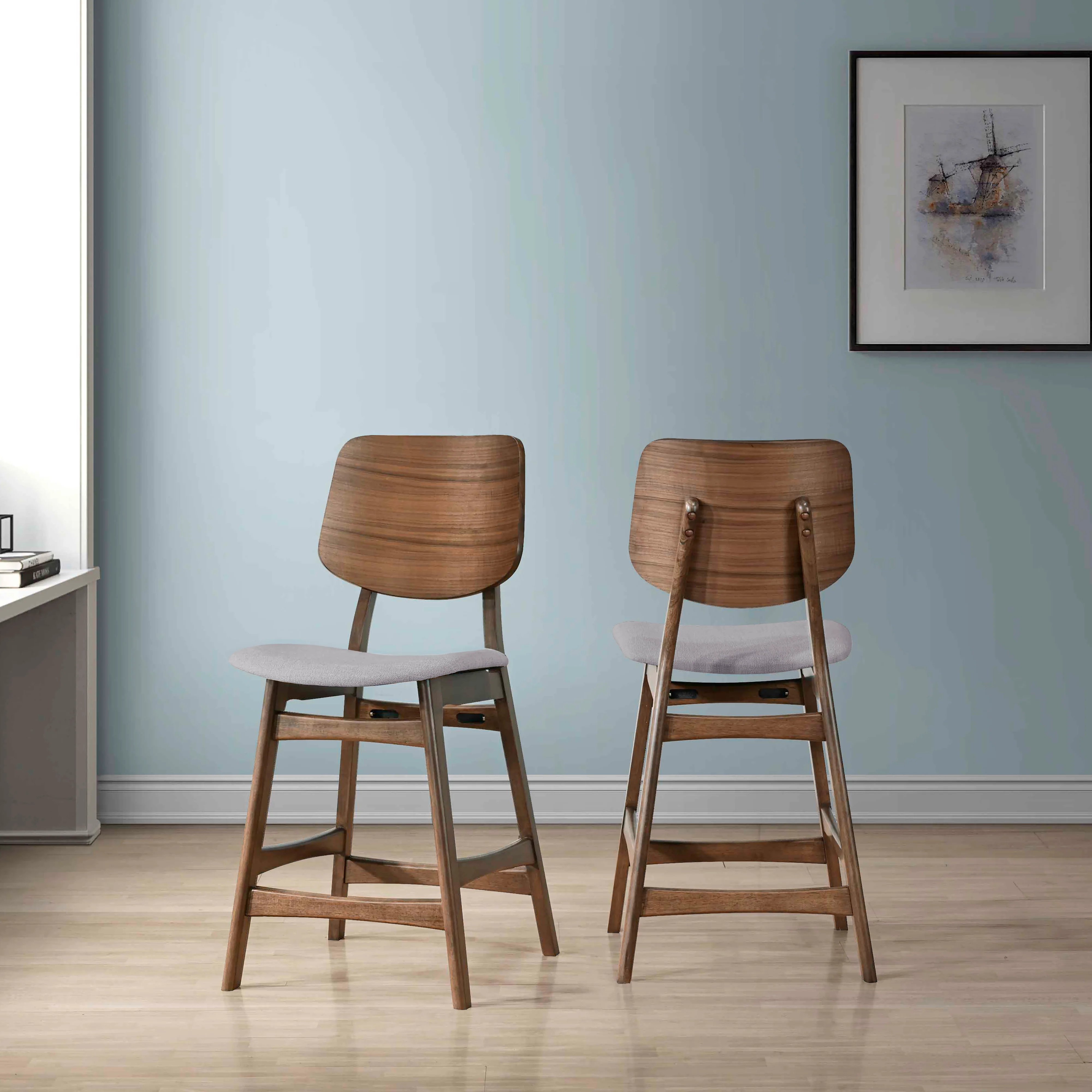 Oscar Counter Chair With Dk Gray Cushion-Walnut - Image 8