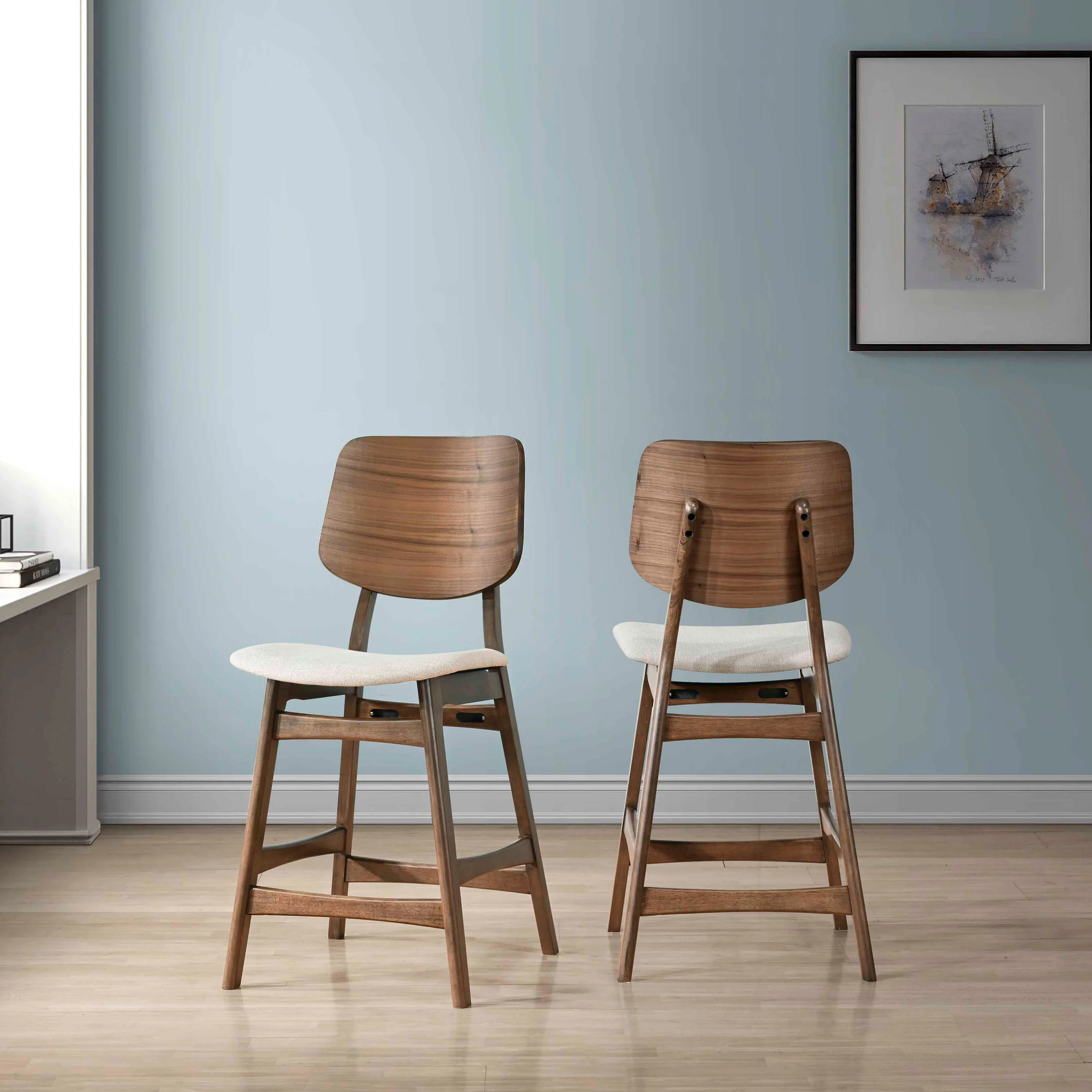 Oscar Counter Chair With Natural Cushion-Walnut - Image 8