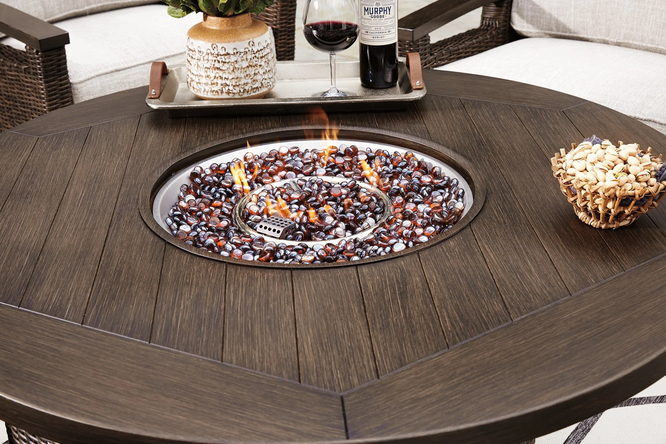 Paradise Trail Paradise Trail Fire Pit Table with 4 Nuvella Swivel Lounge Chairs - Image 5
