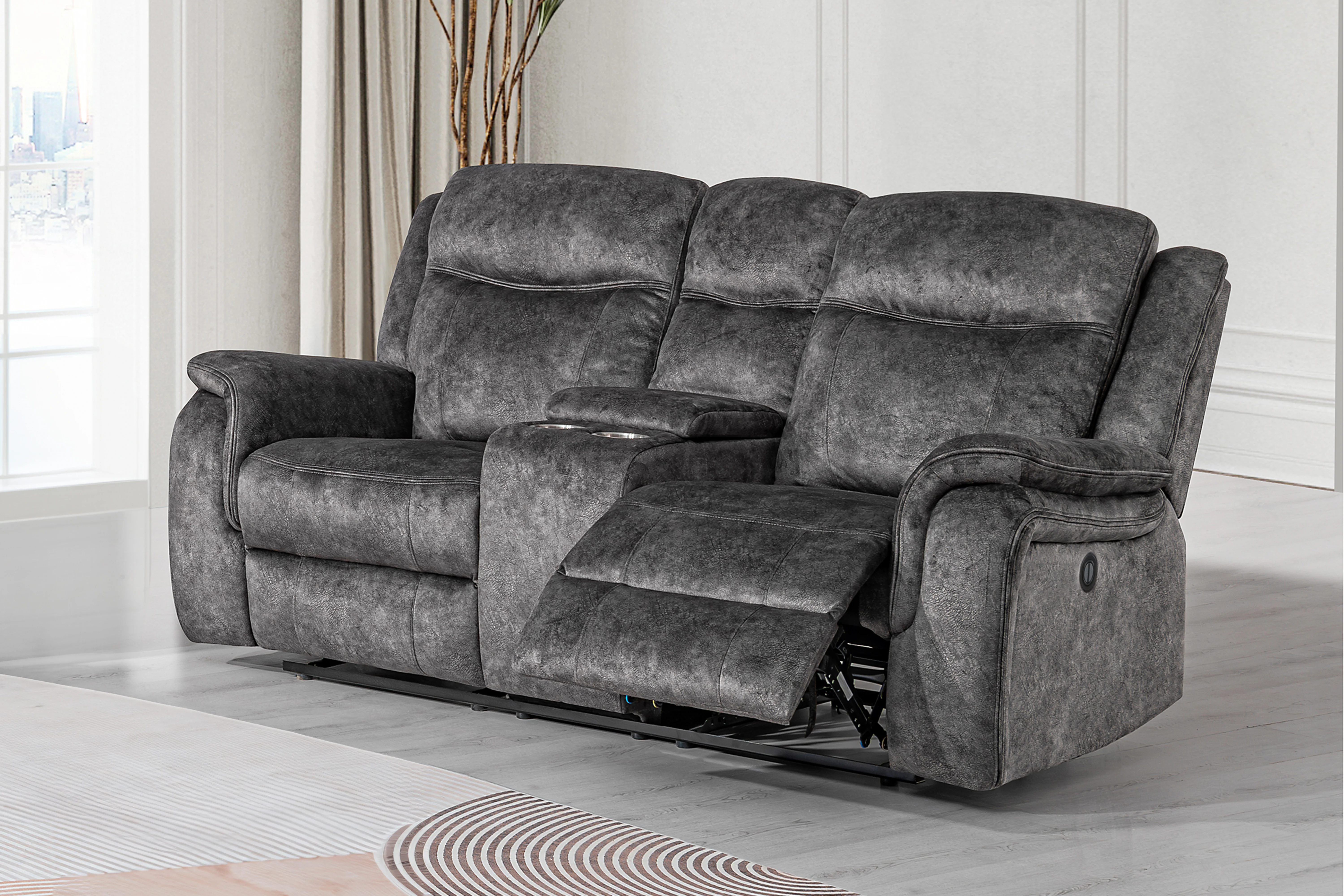 Park City Console Loveseat W/ Pwr Fr-Slate - Image 6