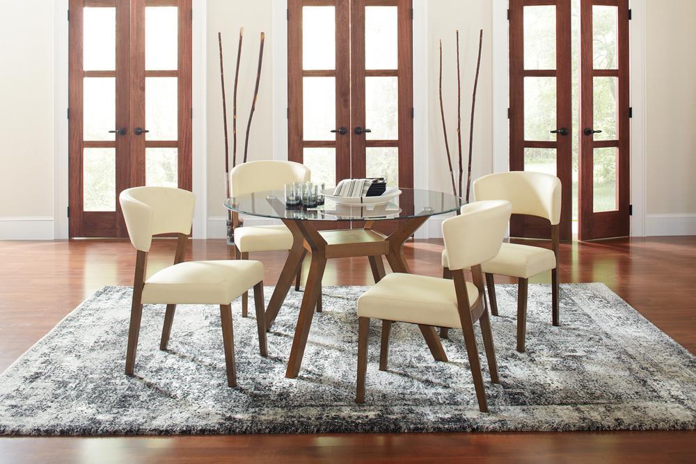 Paxton Mid Century Modern Nutmeg Glass Dining Table - Image 3