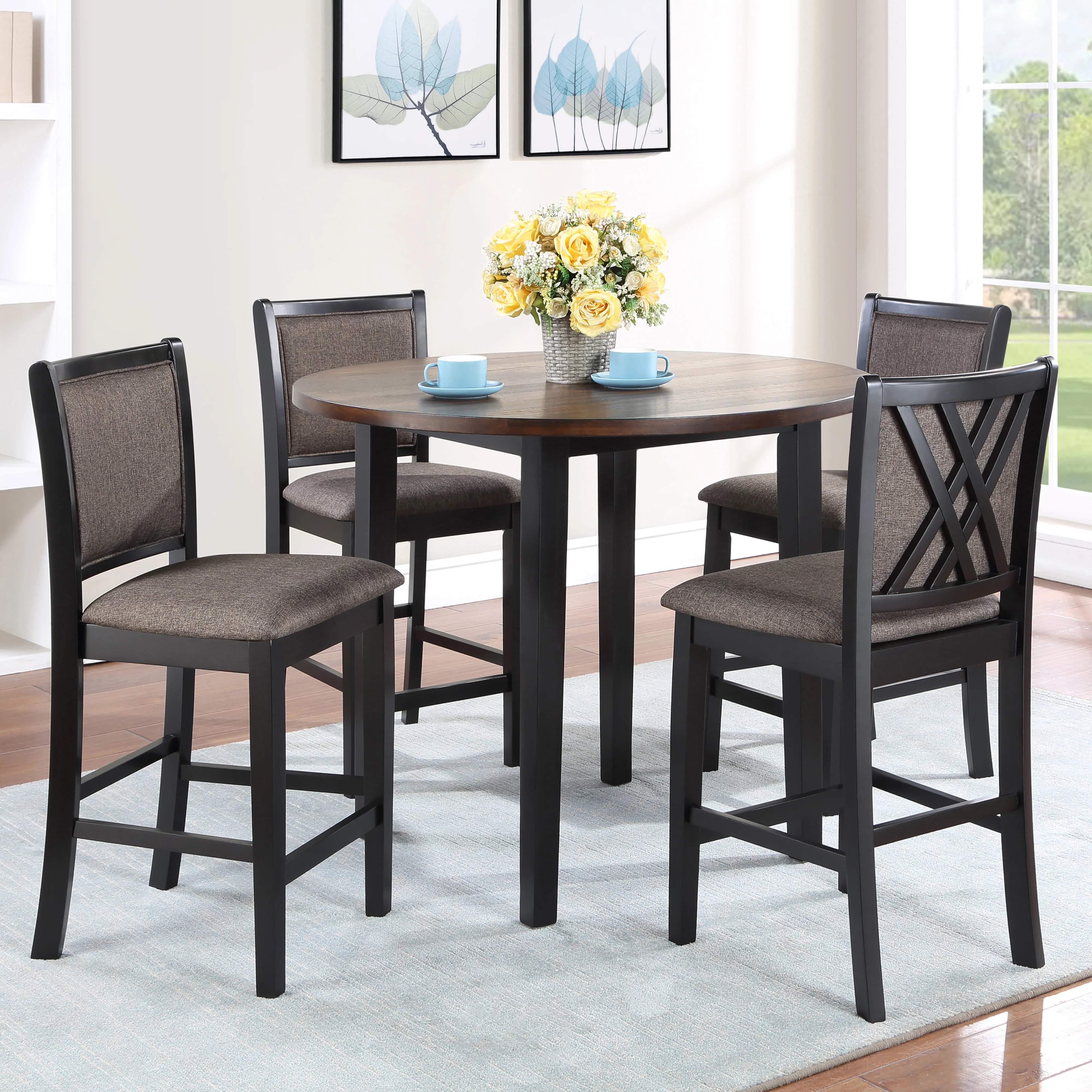 Potomac 42" Round Counter Table & 4 Chairs -Brown/Black - Image 7