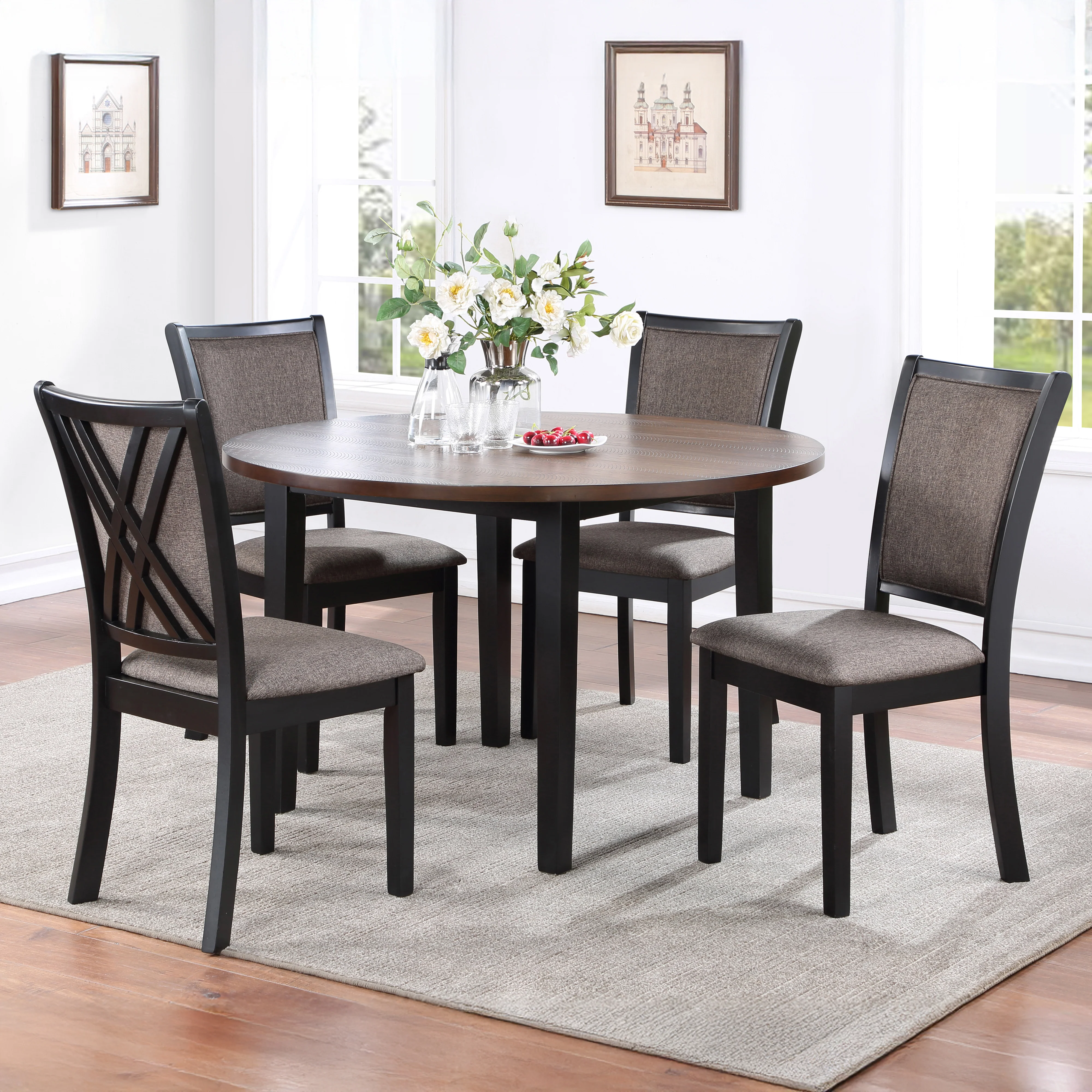 Potomac 48" Round Dining Table & 4 Chairs-Brown/Black - Image 7