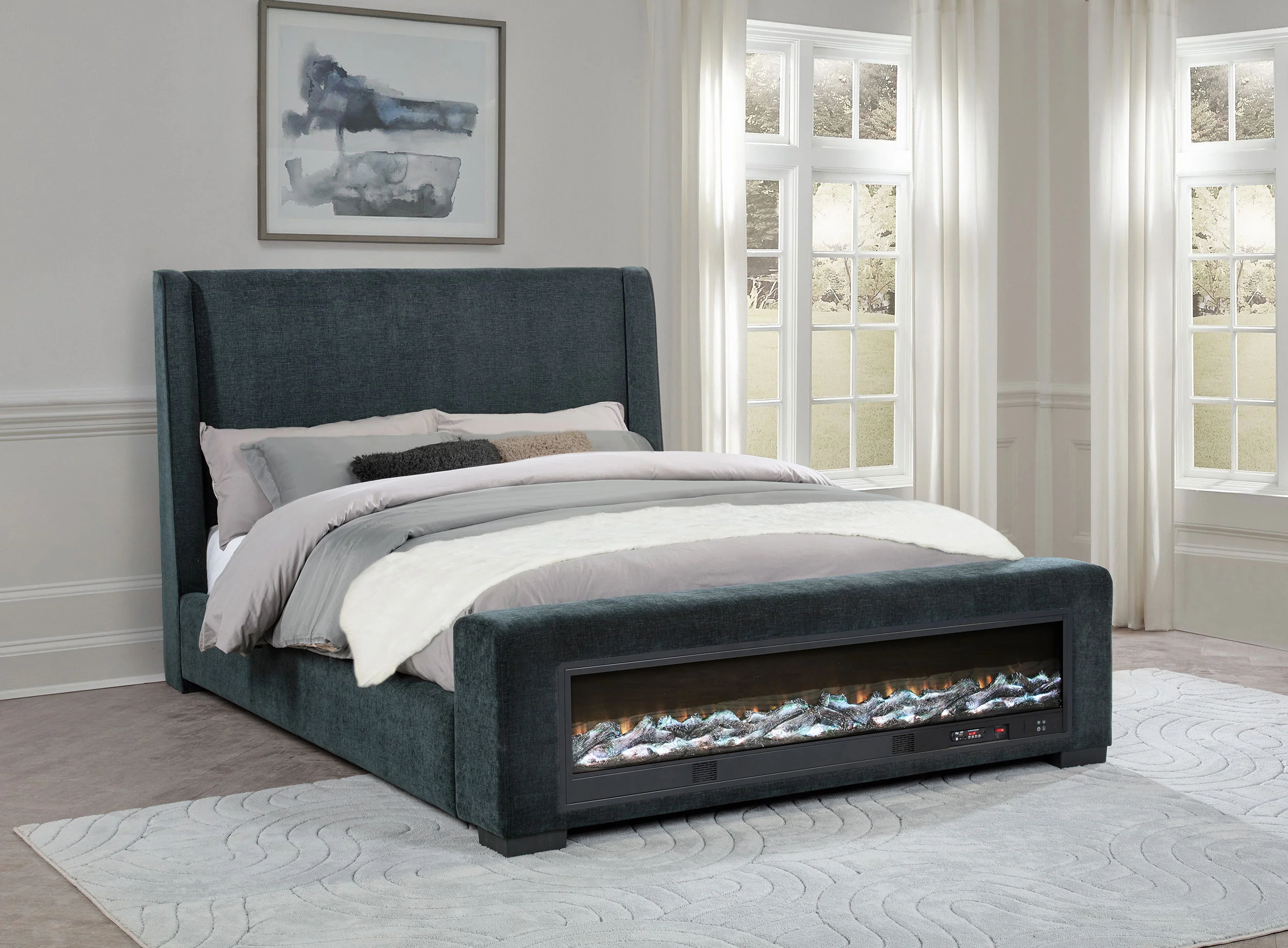 Preston Wingback Bed with Flame Visualizer and Bluetooth Speaker - Image 2