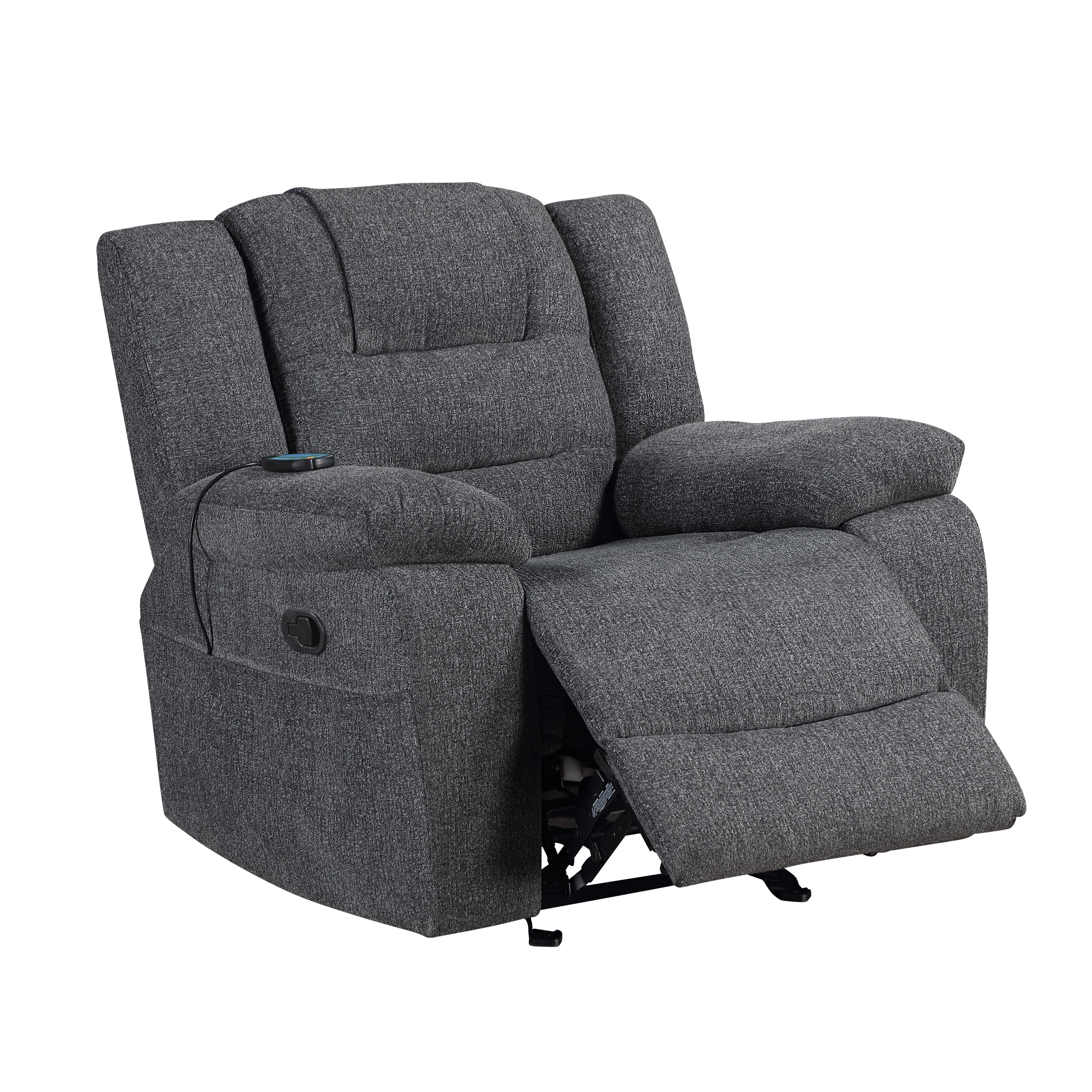 Redondo Glider Recliner W/Heat And Massage-Dk Gray - Image 3