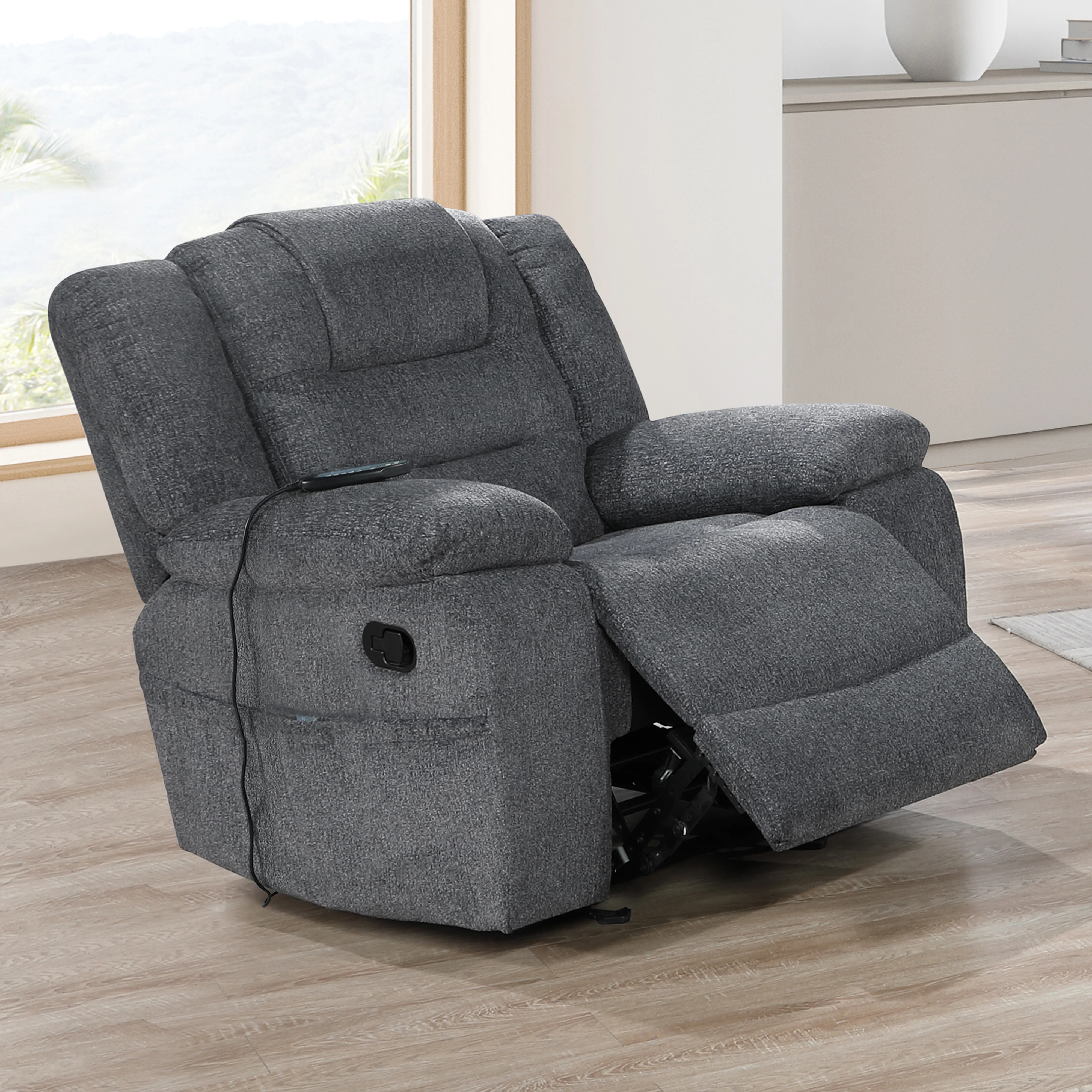 Redondo Glider Recliner W/Heat And Massage-Dk Gray - Image 8