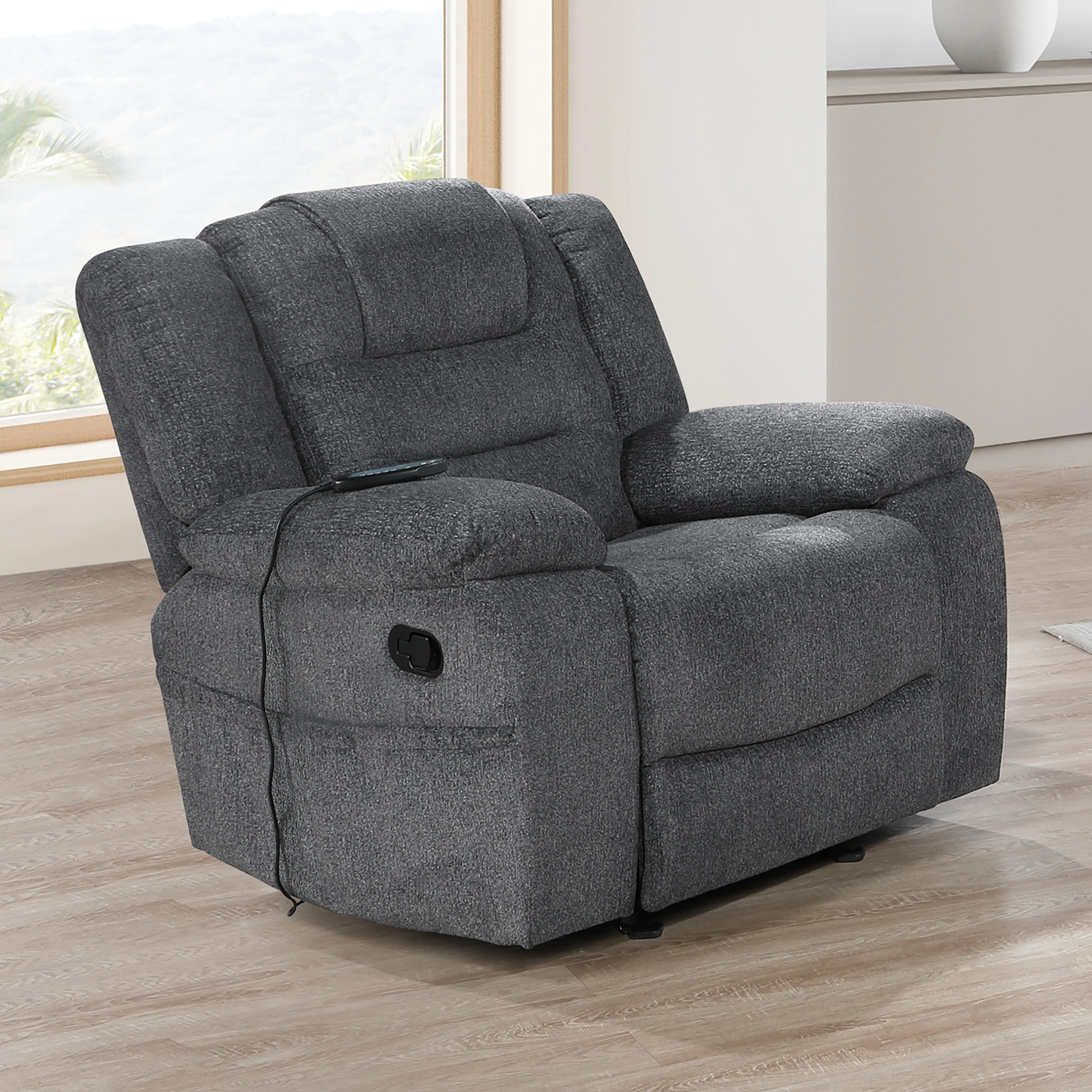 Redondo Glider Recliner W/Heat And Massage-Dk Gray - Image 9