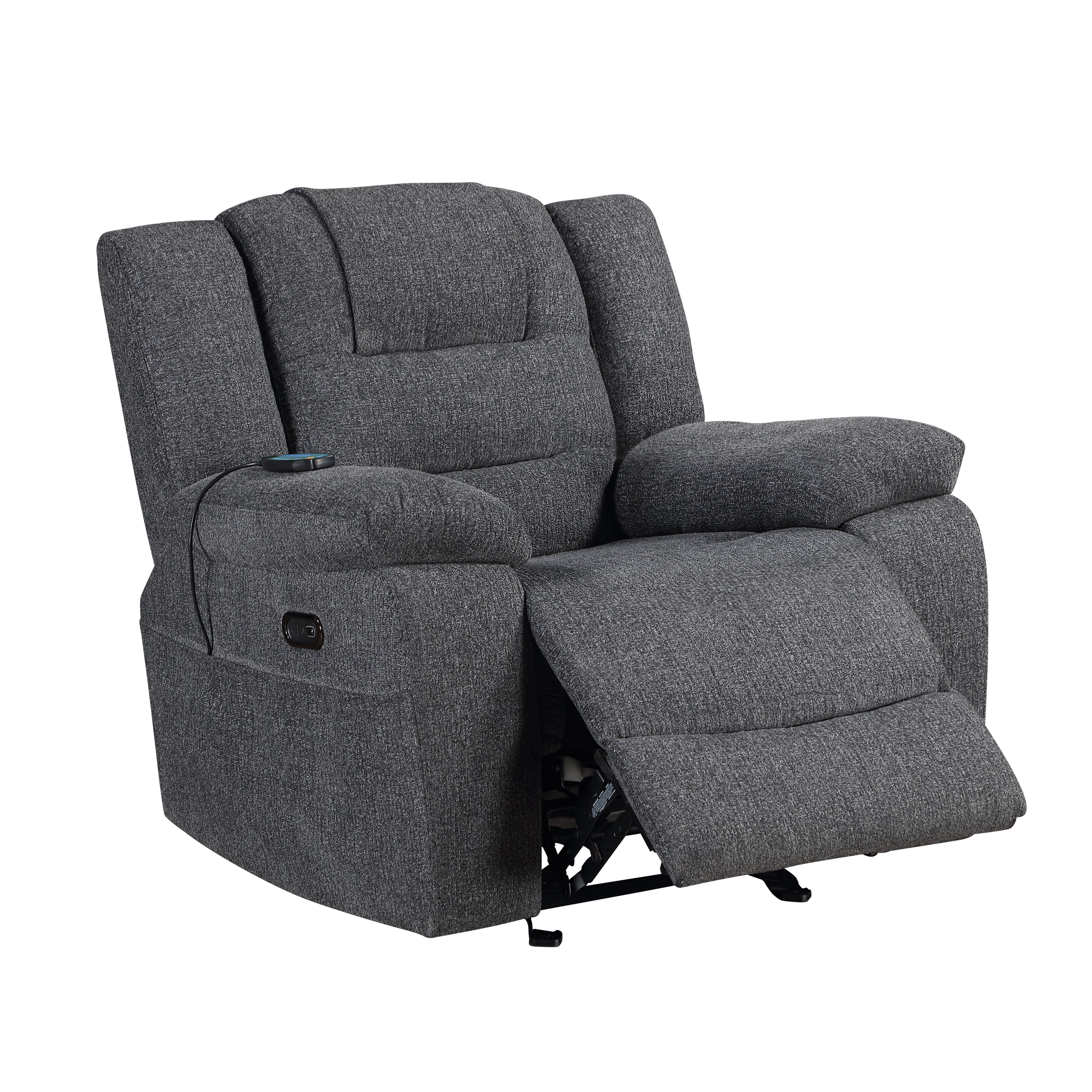 Redondo Glider Recliner W/Heat, Massage, Pwr Fr -Dk Gray - Image 3