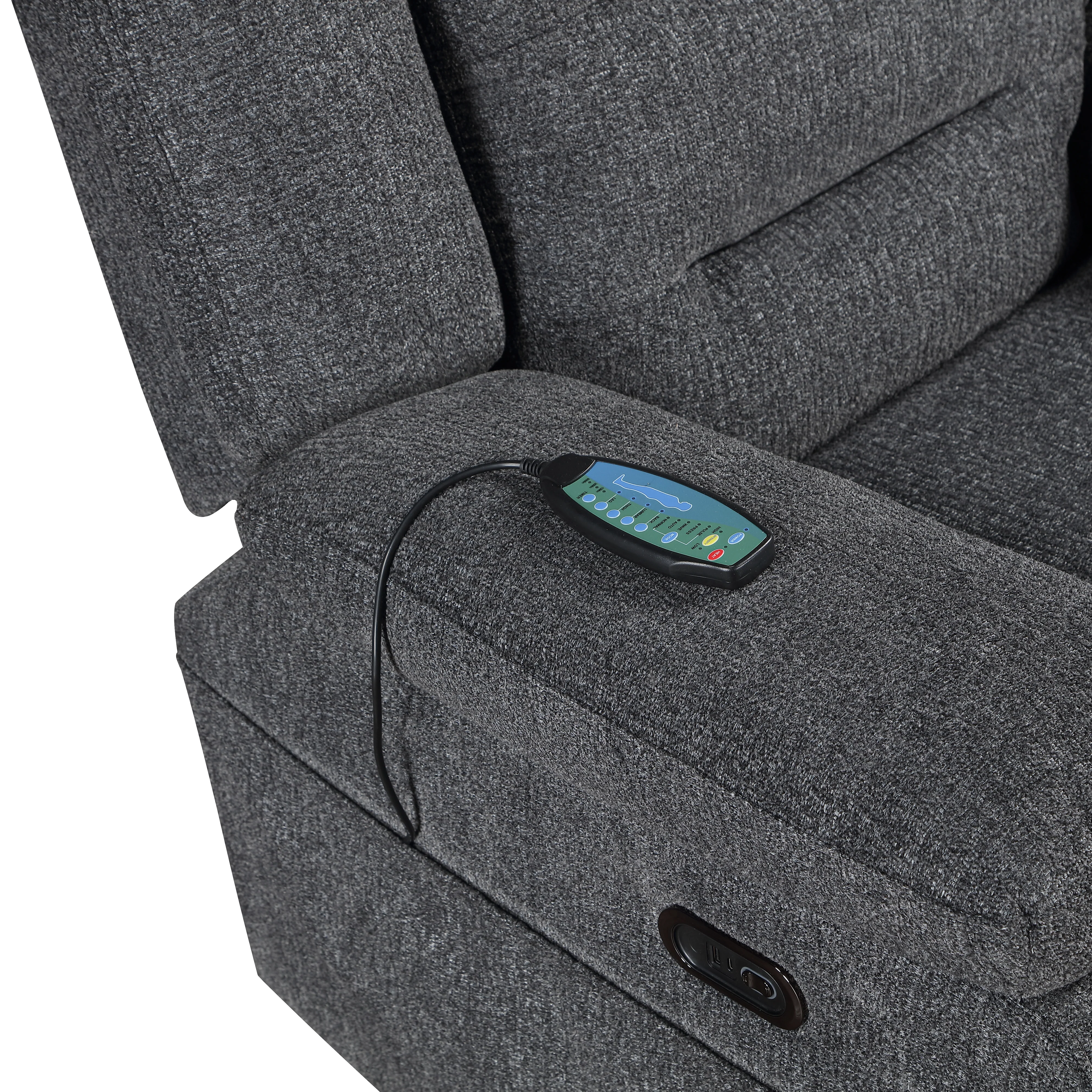 Redondo Glider Recliner W/Heat, Massage, Pwr Fr -Dk Gray - Image 7