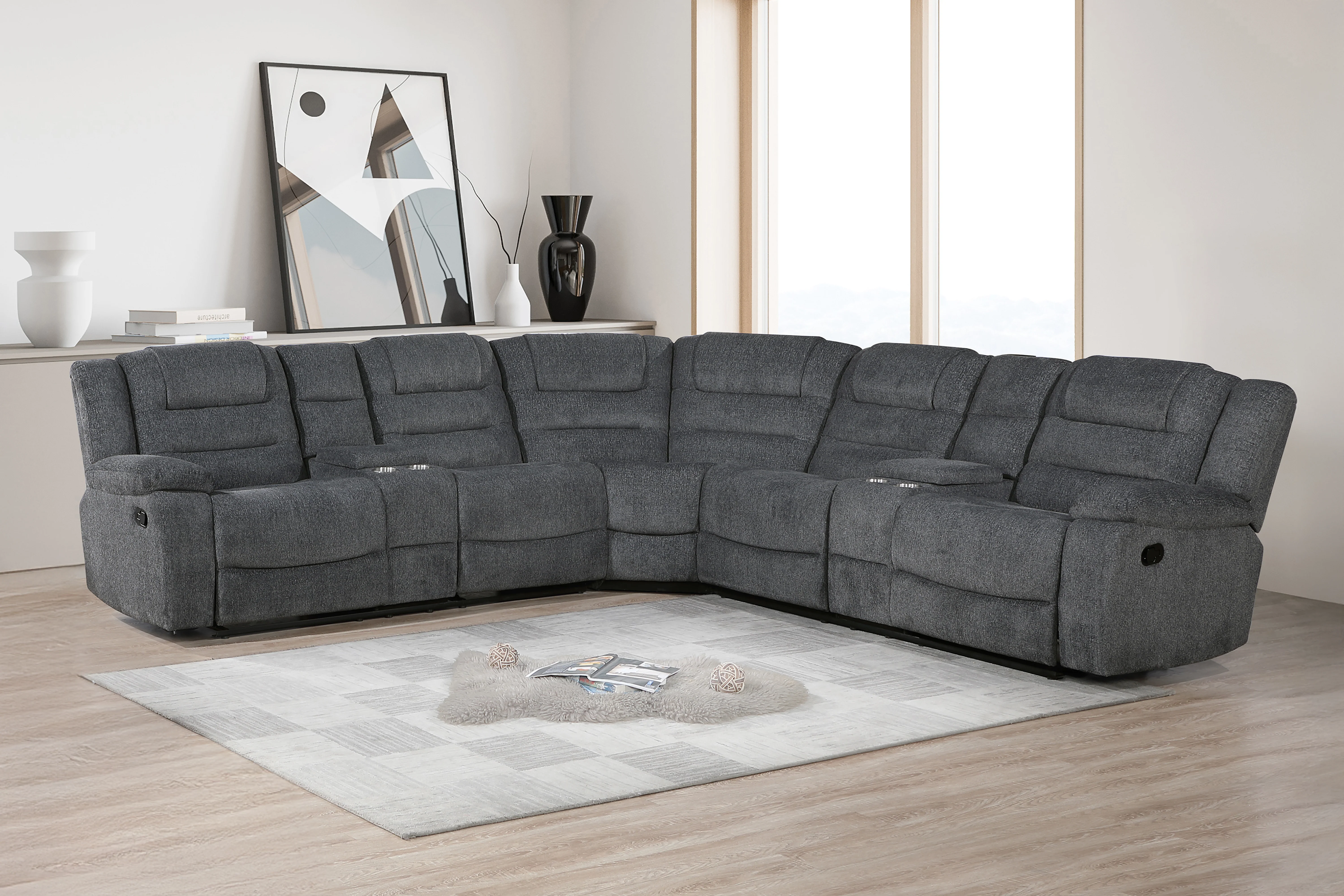 Redondo Laf Console Loveseat W/ 2 Recliners-Dk Gray - Image 8