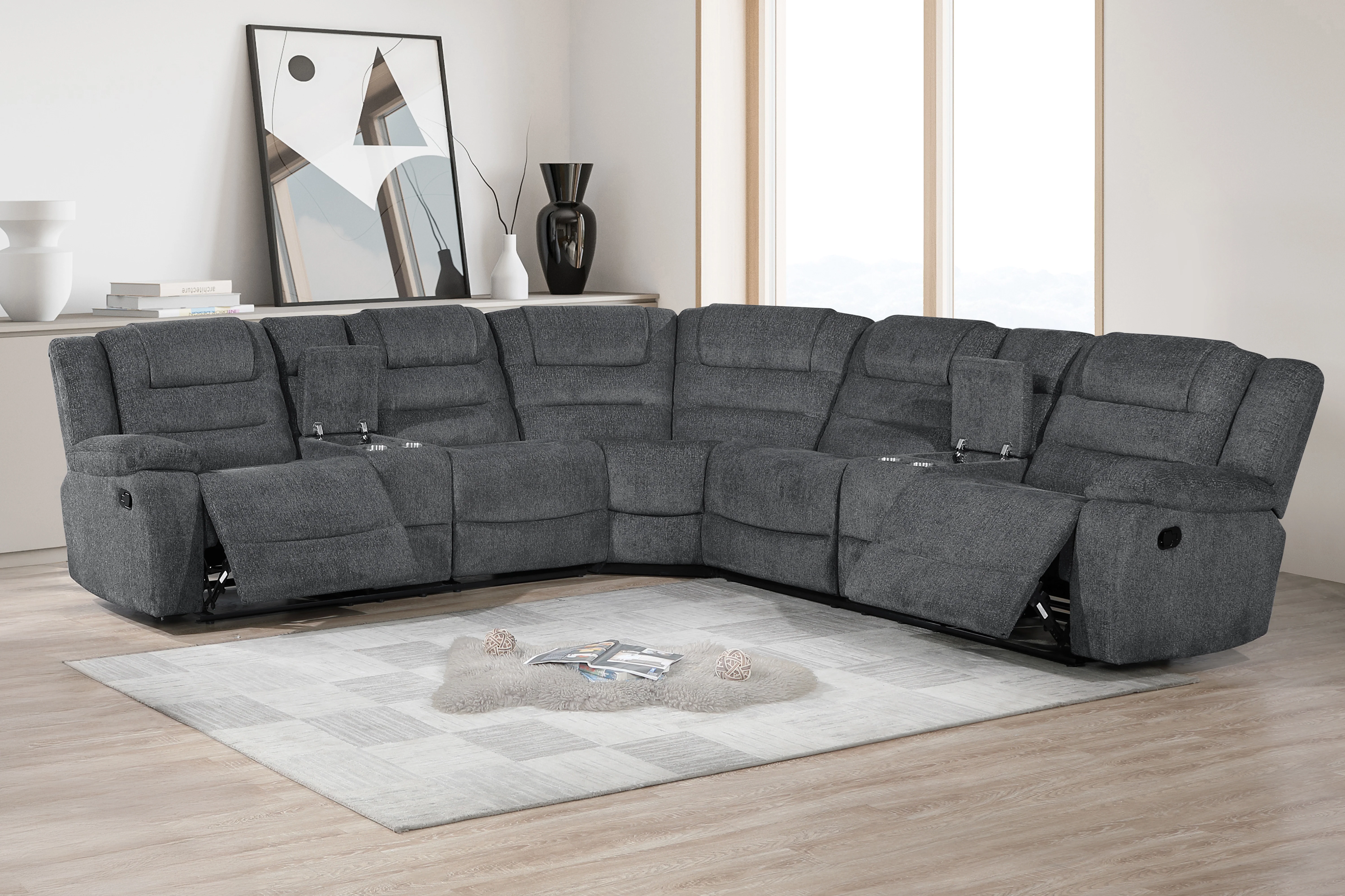 Redondo Laf Console Loveseat W/ 2 Recliners-Dk Gray - Image 9