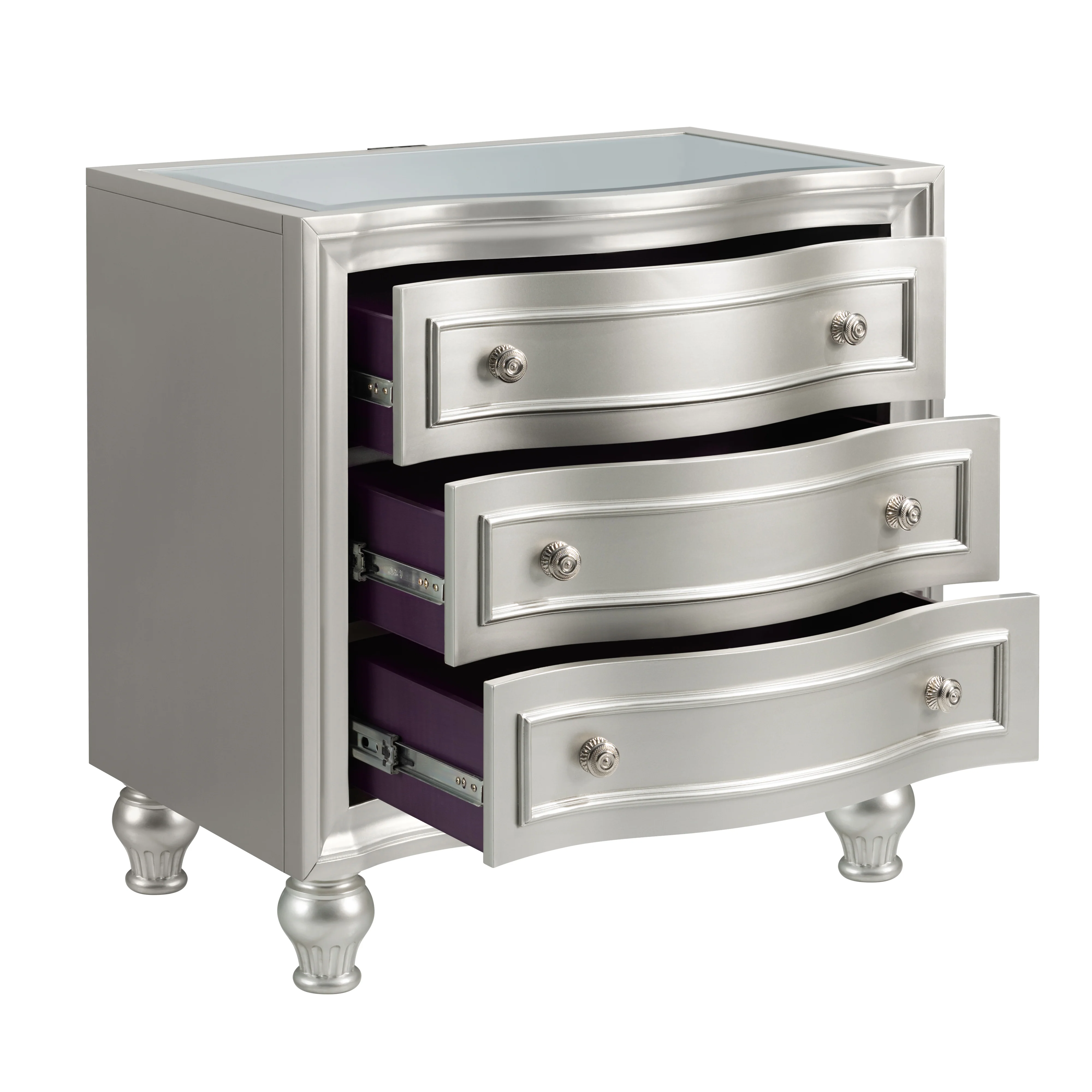 Reflections Nightstand W/Mirrored Top-Silver - Image 3