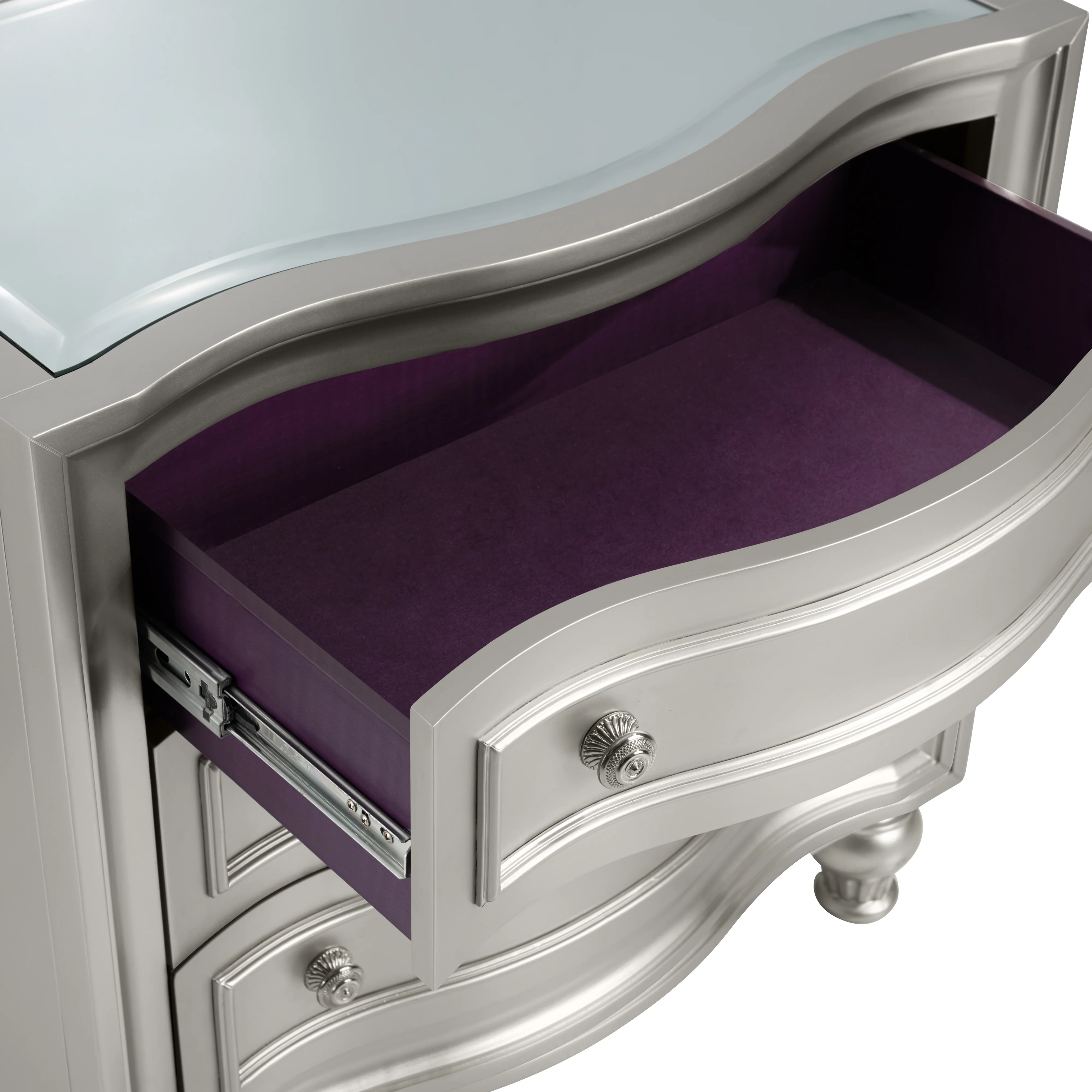 Reflections Nightstand W/Mirrored Top-Silver - Image 6