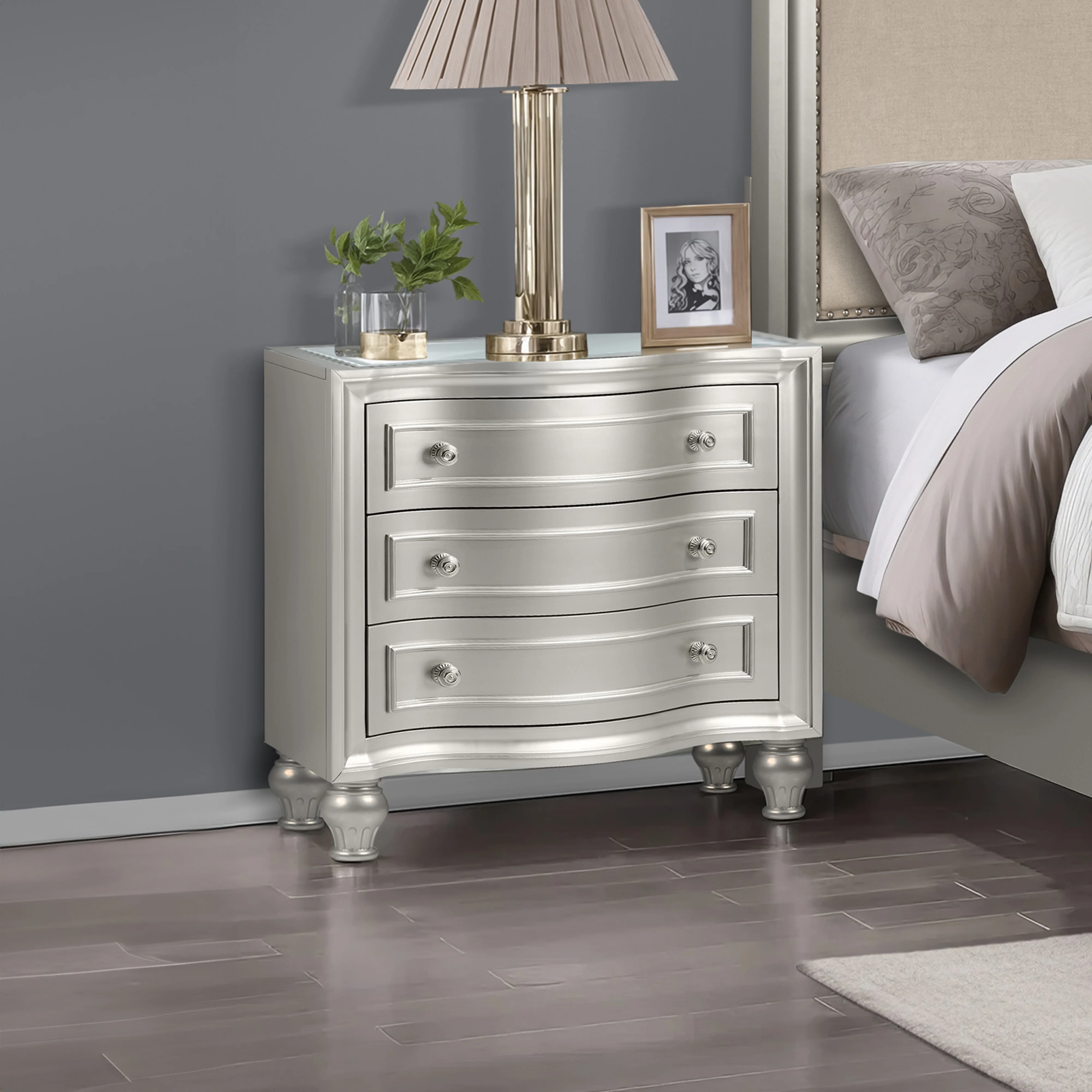 Reflections Nightstand W/Mirrored Top-Silver - Image 9