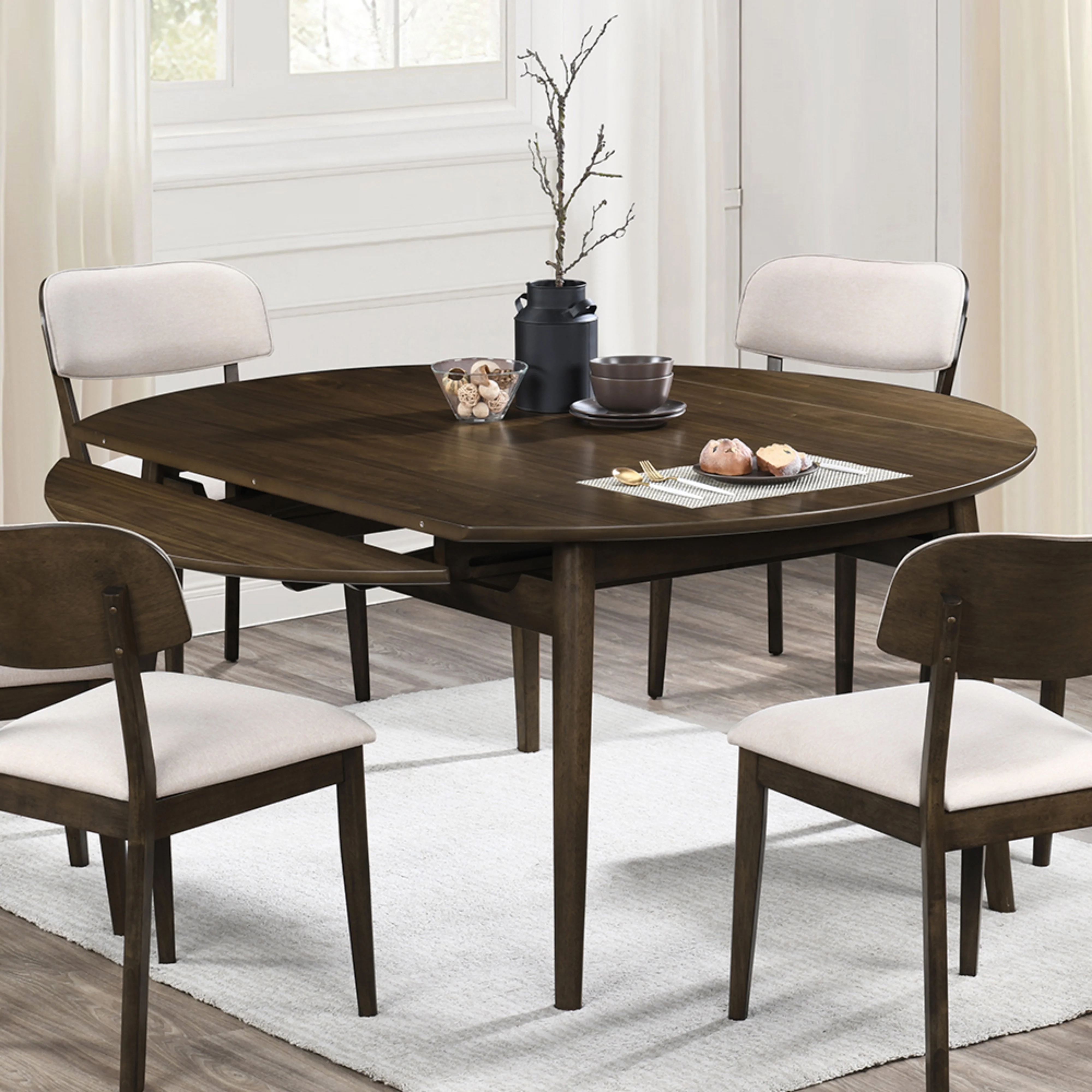 Rex 65" Round Table With Self Storing Leaves-Walnut - Image 7