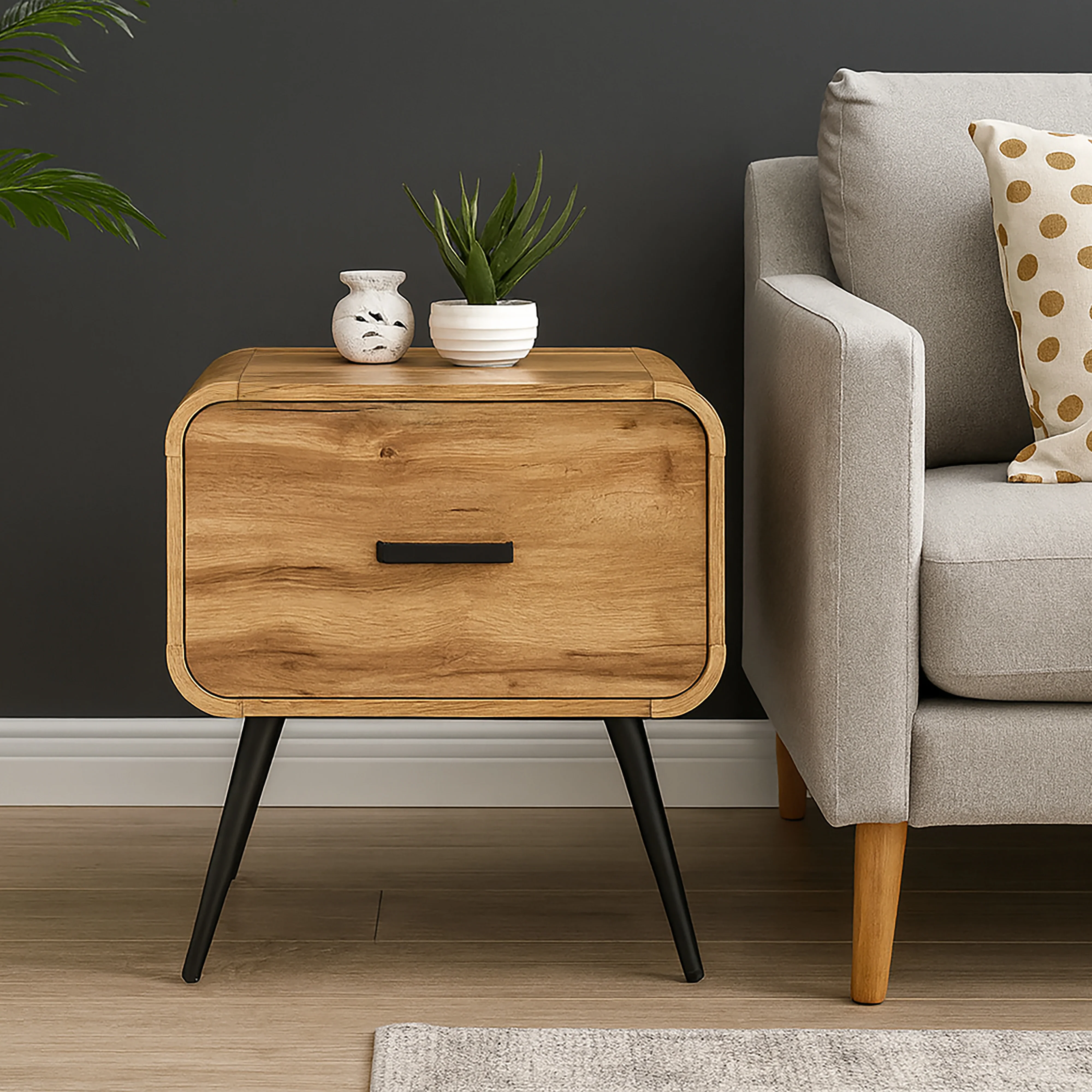 Rowan One Drawer End Table/Bedside Table-Natural - Image 9