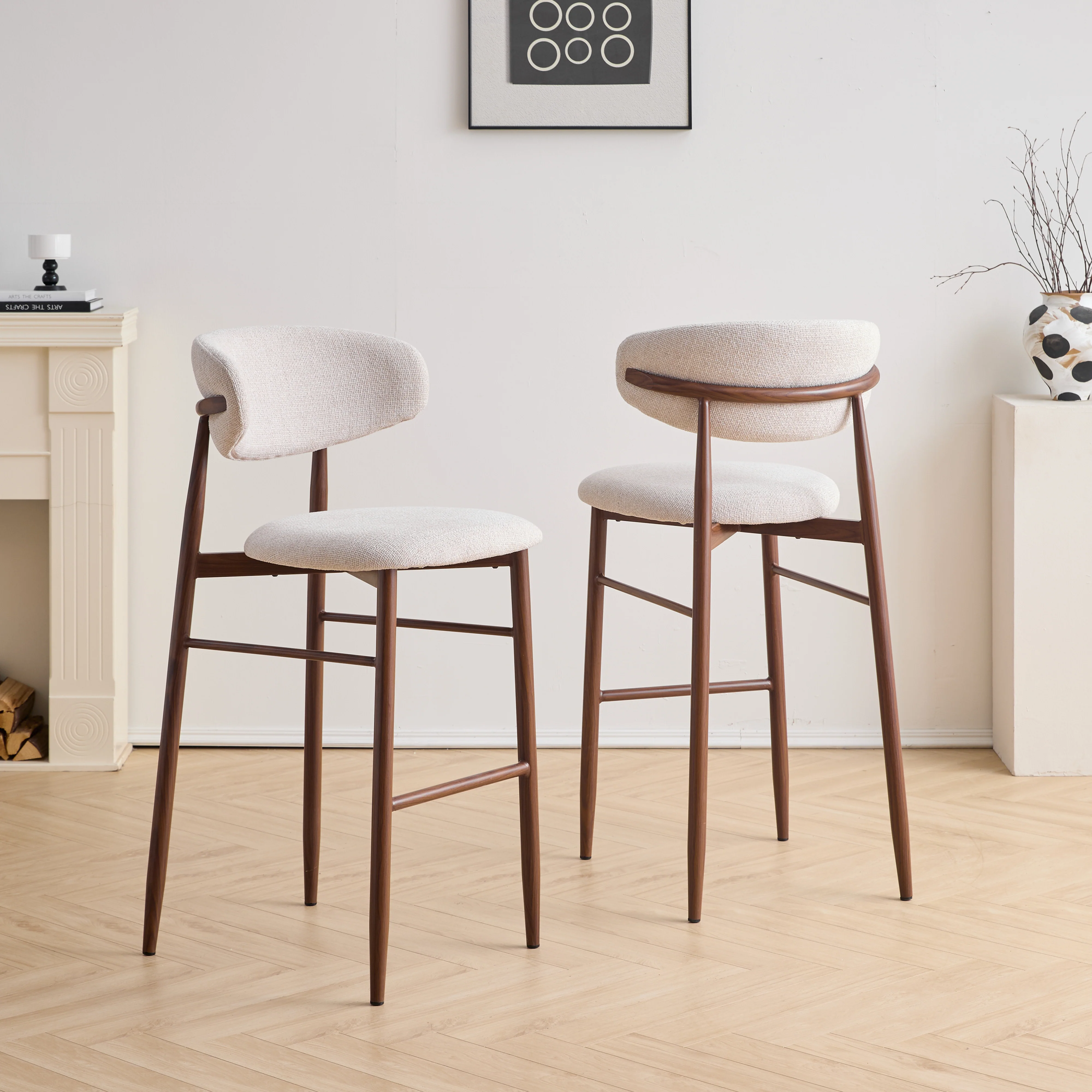 Royce Bar Chair W/Walnut Metal Frame- Beige (2 Per Carton) - Image 8