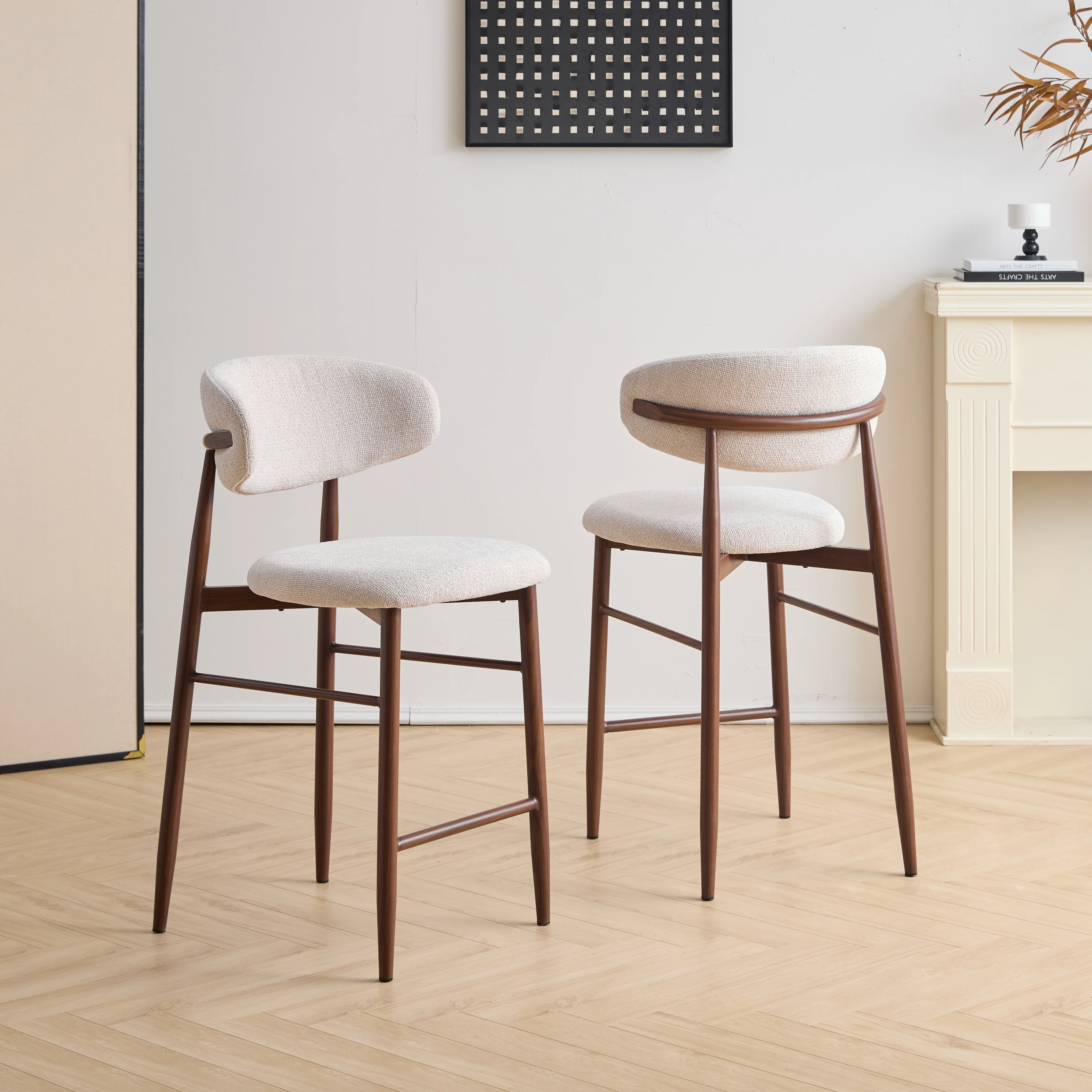 Royce Counter Chair W/Walnut Metal Frame-Beige (2 Per Carton) - Image 8