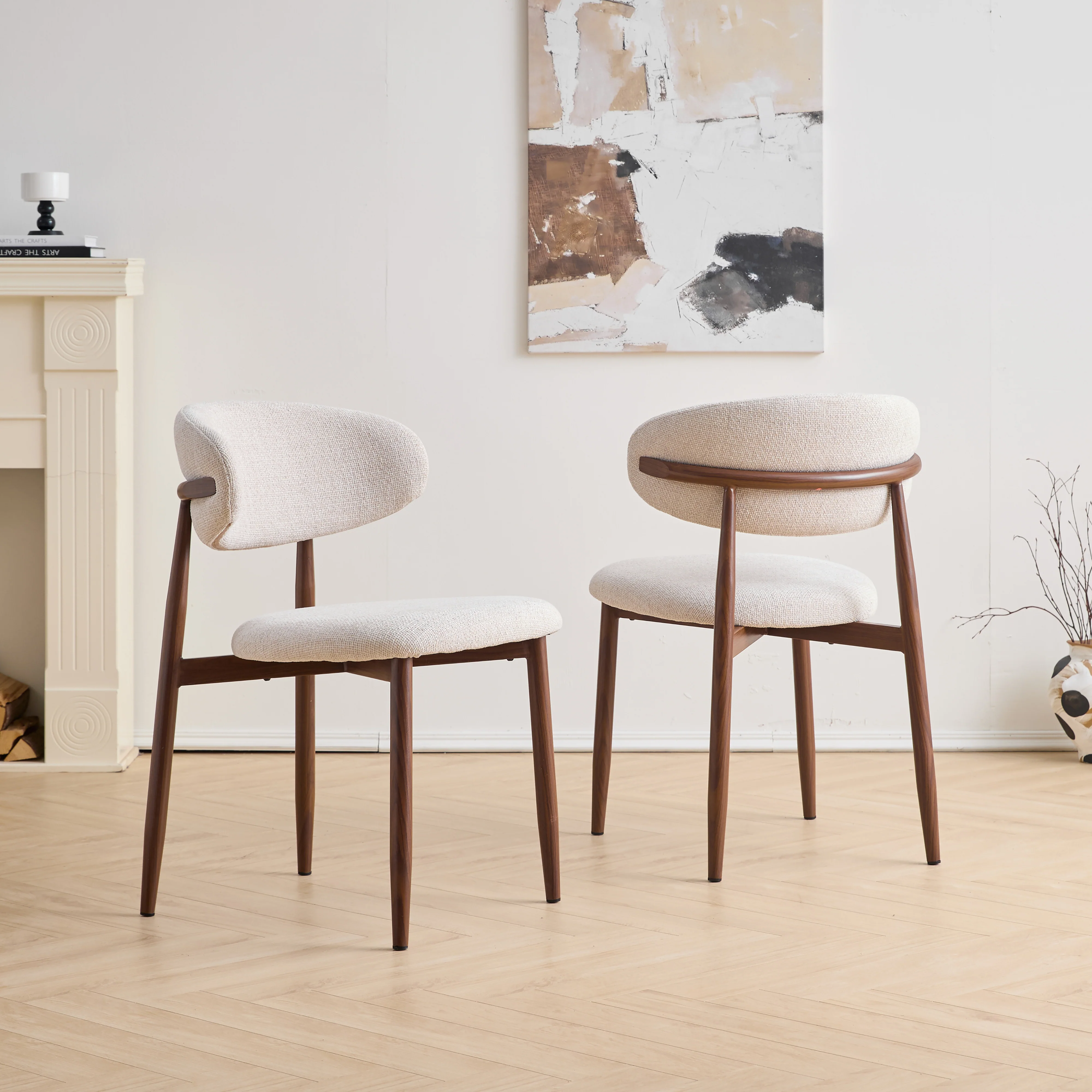 Royce Side Chair W/ Walnut Metal Frame -Beige (2 Per Carton) - Image 9