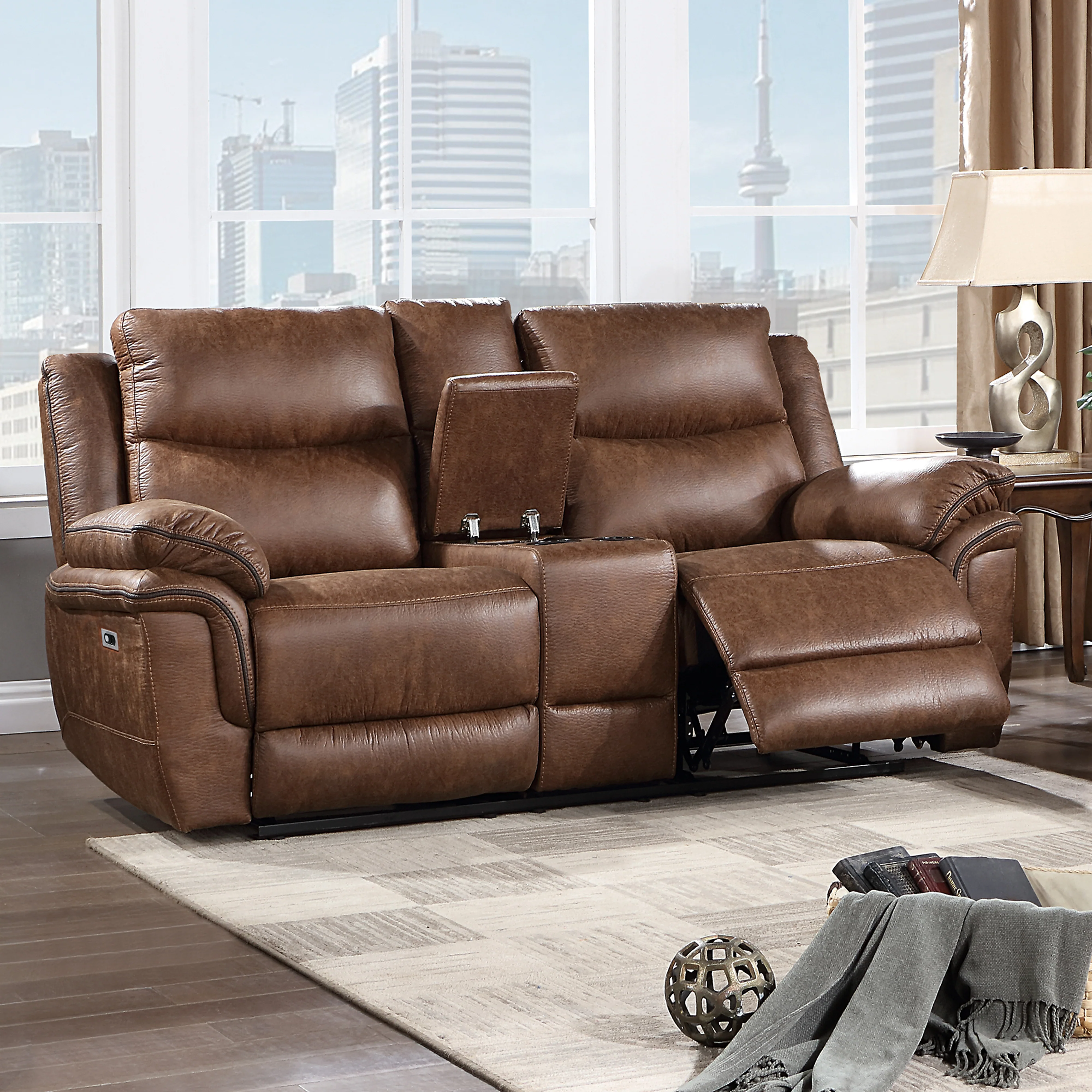 Ryland Console Loveseat W/Pwr Fr--Brown - Image 5
