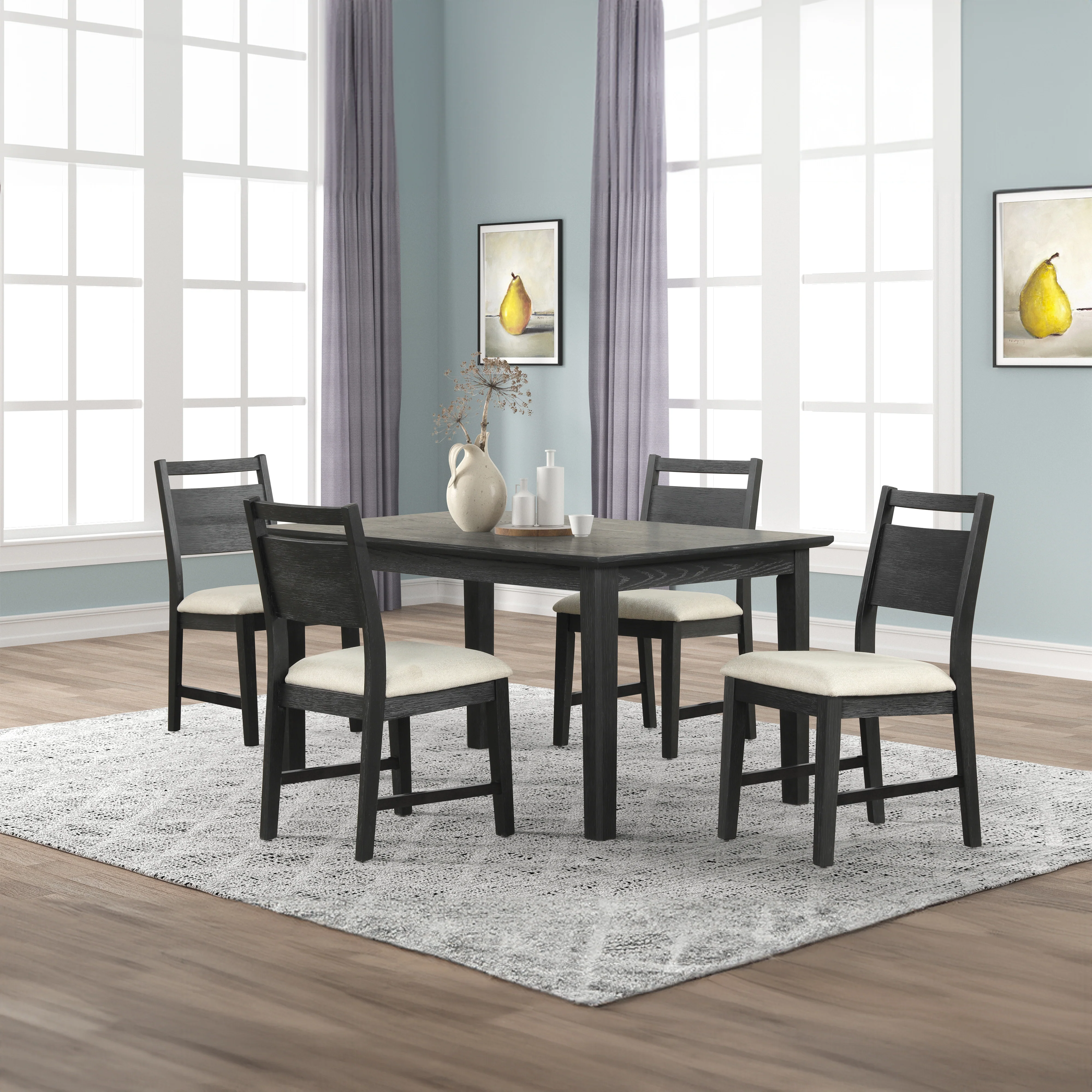 Sable Crest 5 Piece Rectangle Dining Table & 4 Chairs-Black - Image 3