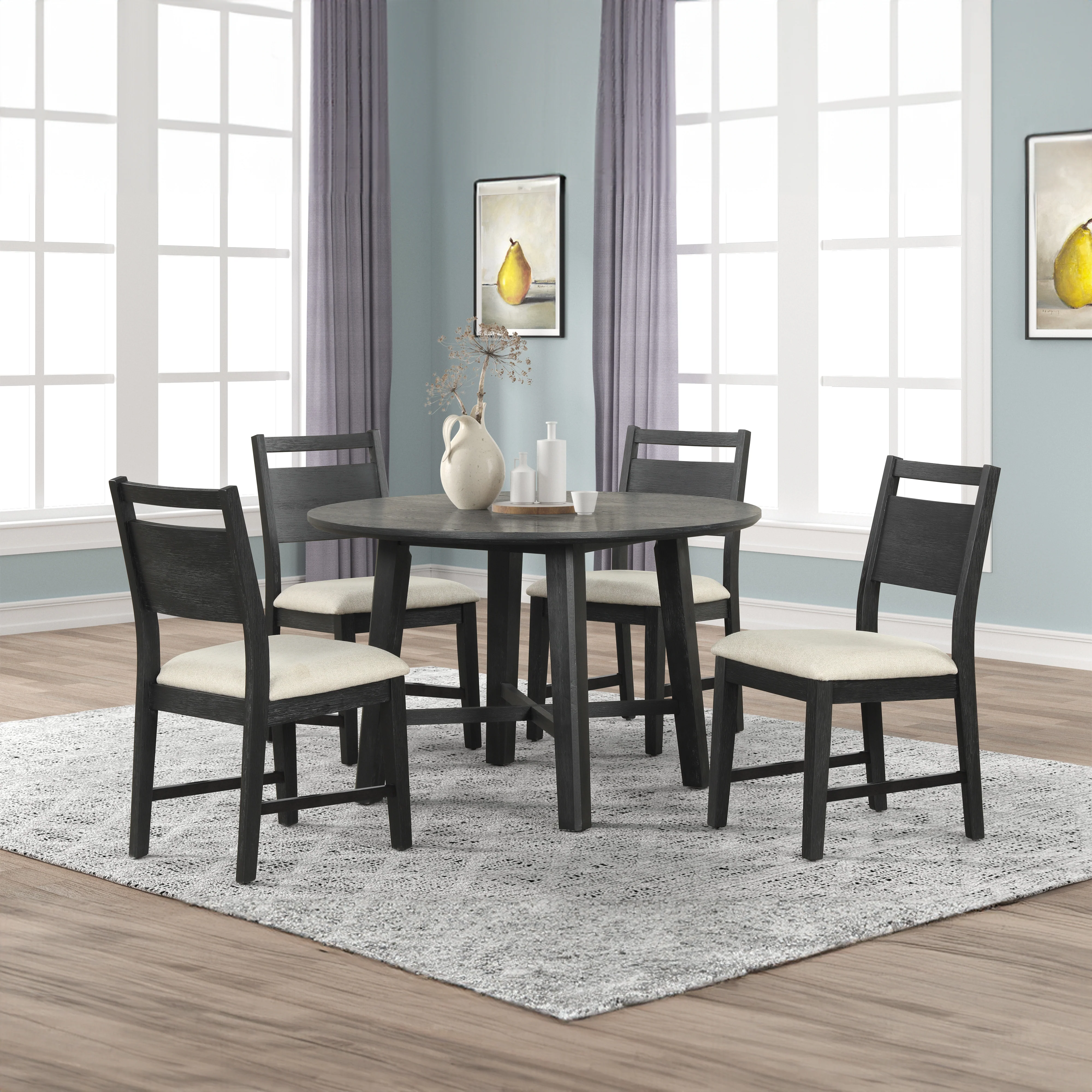 Sable Crest 5 Piece Round Dining Table & 4 Chairs-Black - Image 3