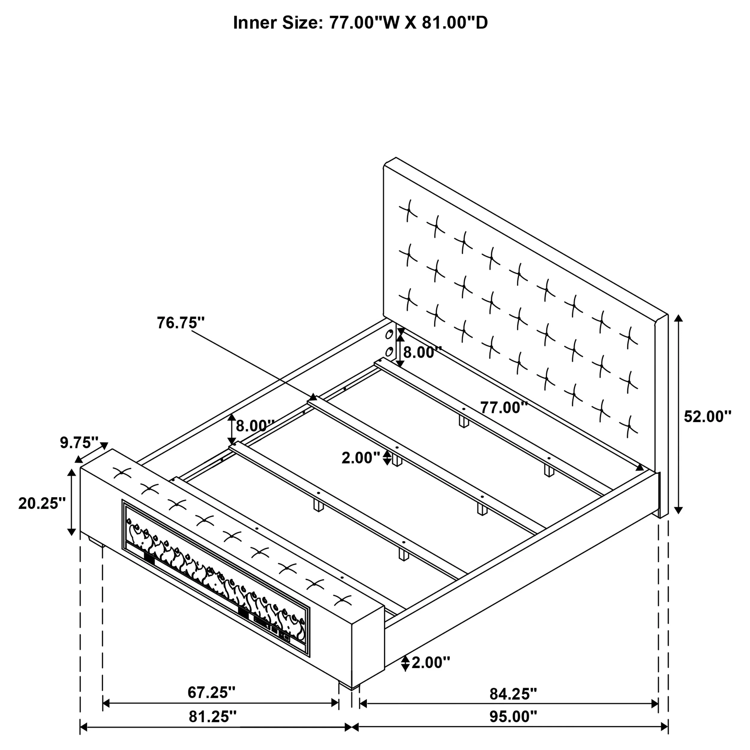 Senna Panel Bed with Bluetooth Speaker and Flame Visualizer - Image 24