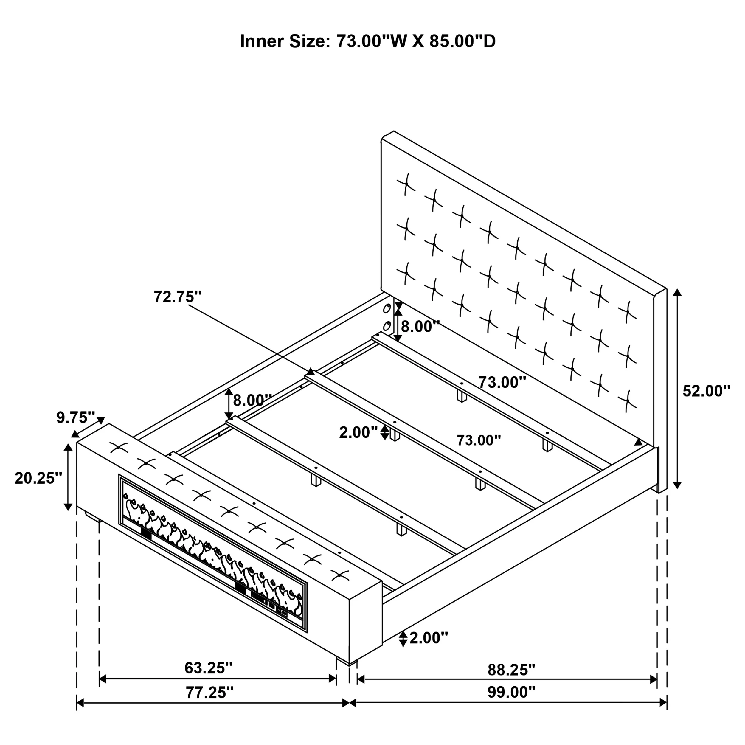 Senna Panel Bed with Bluetooth Speaker and Flame Visualizer - Image 36