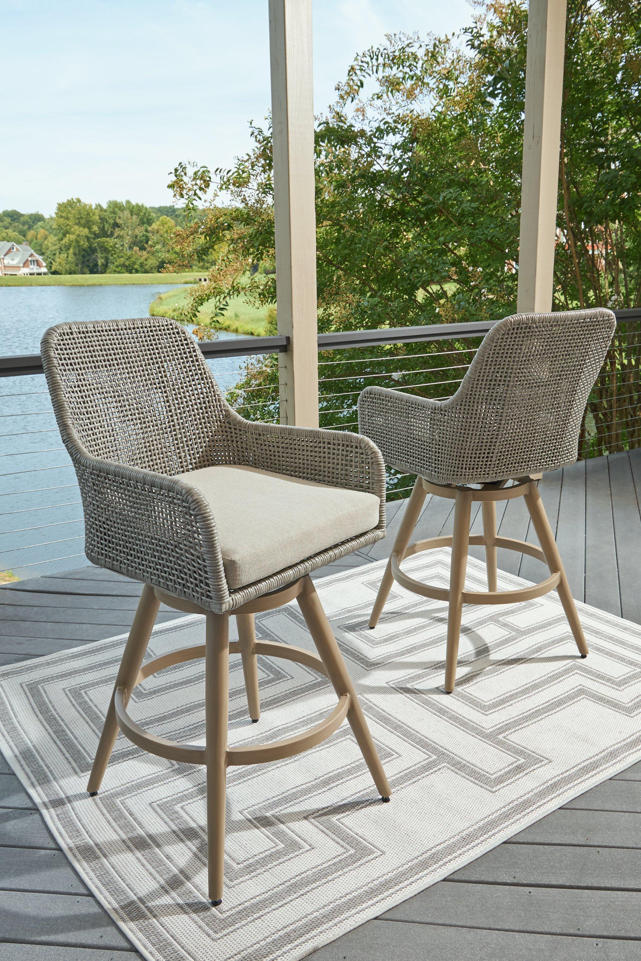 Seton Creek Outdoor Bar Height Barstool with Cushion (Set of 2) - Image 2