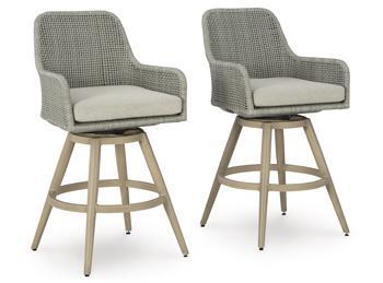 Seton Creek Outdoor Bar Height Barstool with Cushion (Set of 2) - Image 3