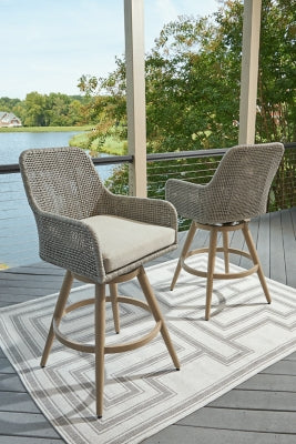 Seton Creek Outdoor Bar Height Barstool with Cushion (Set of 2) - Image 5