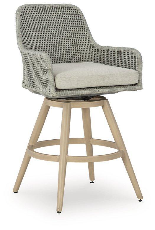 Seton Creek Outdoor Bar Height Barstool with Cushion (Set of 2) - Image 6