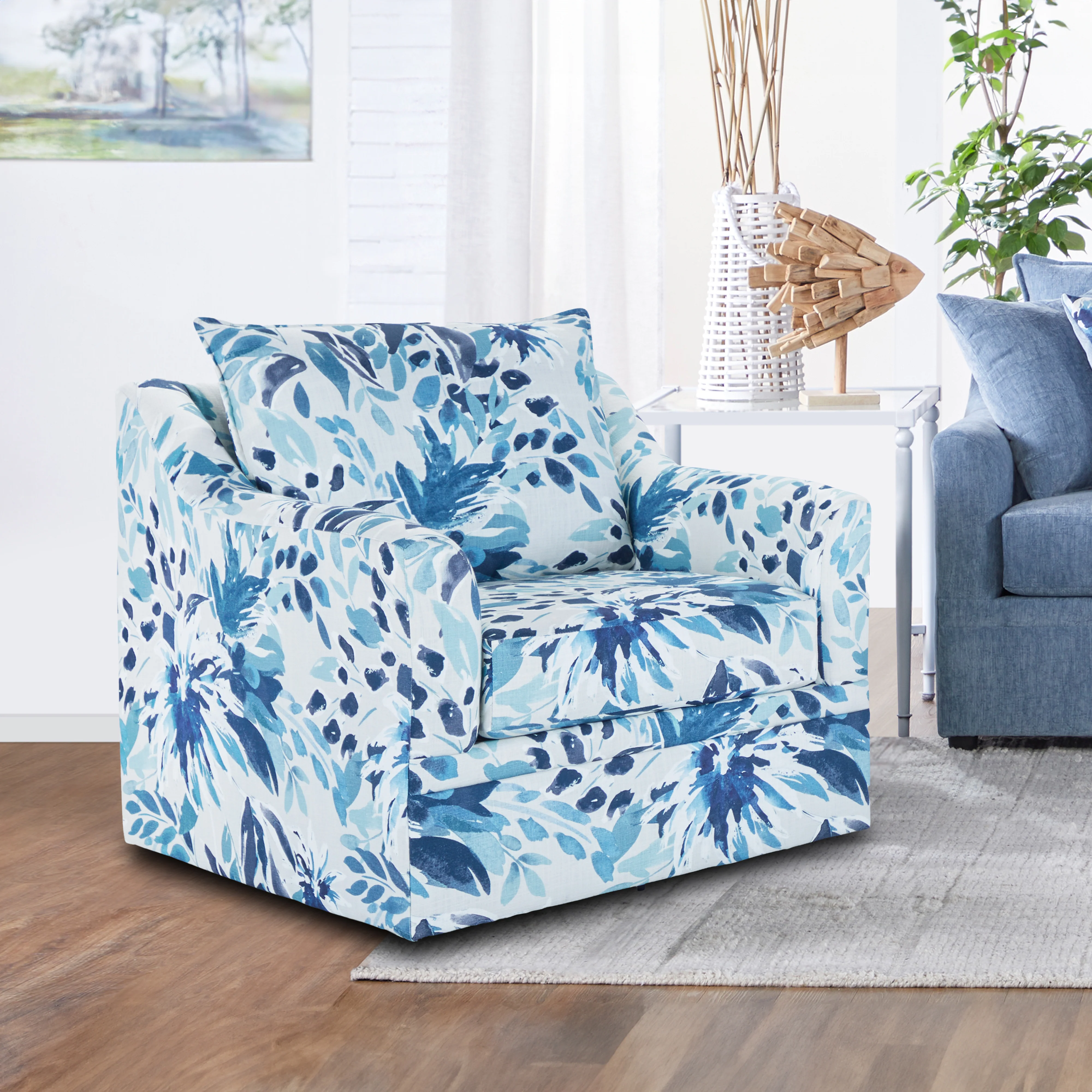 Sylvie Swivel Chair-Blue And White Print - Image 6
