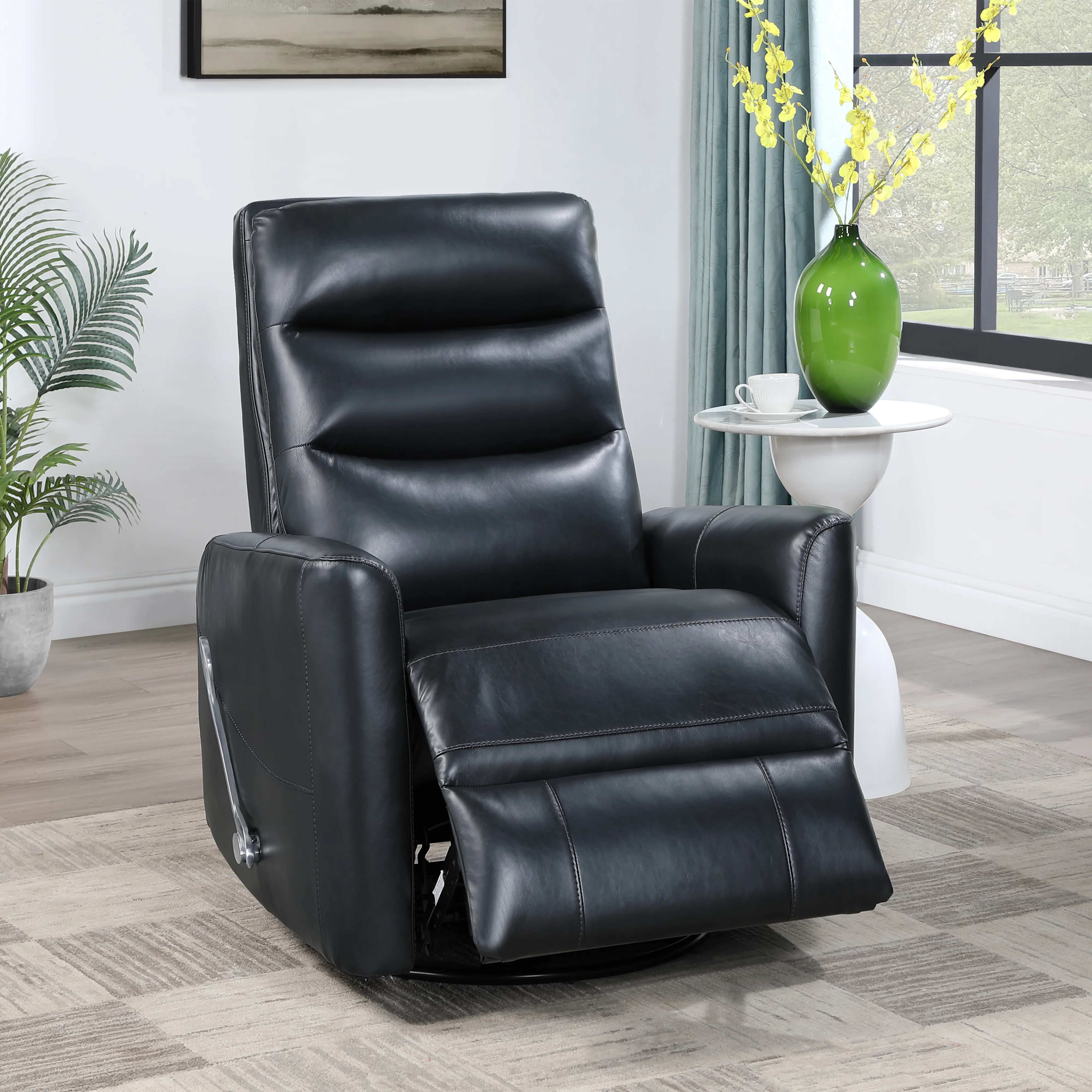 Takami Swivel Recliner-Black Vegan Leather - Image 7