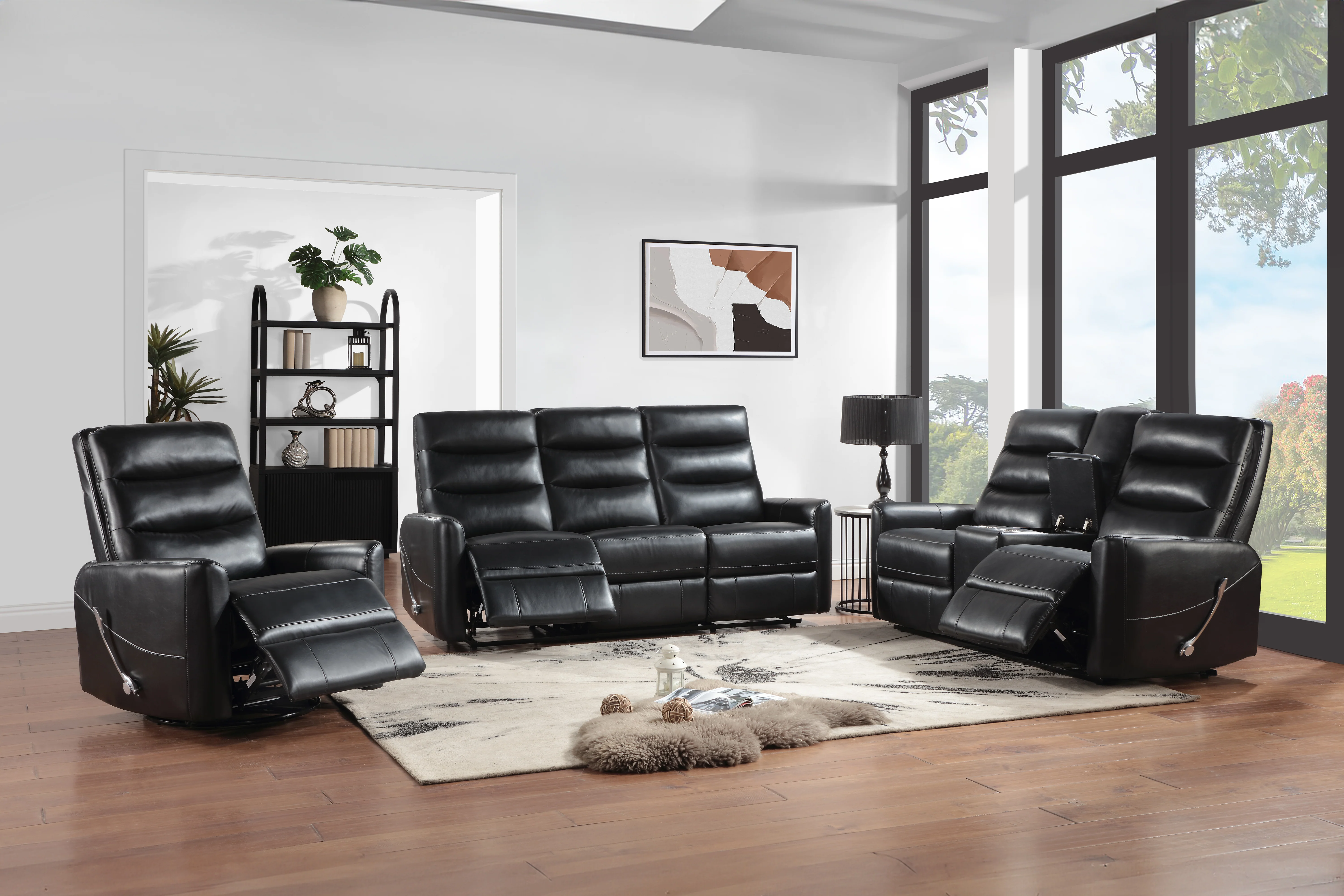 Takami Swivel Recliner-Black Vegan Leather - Image 8
